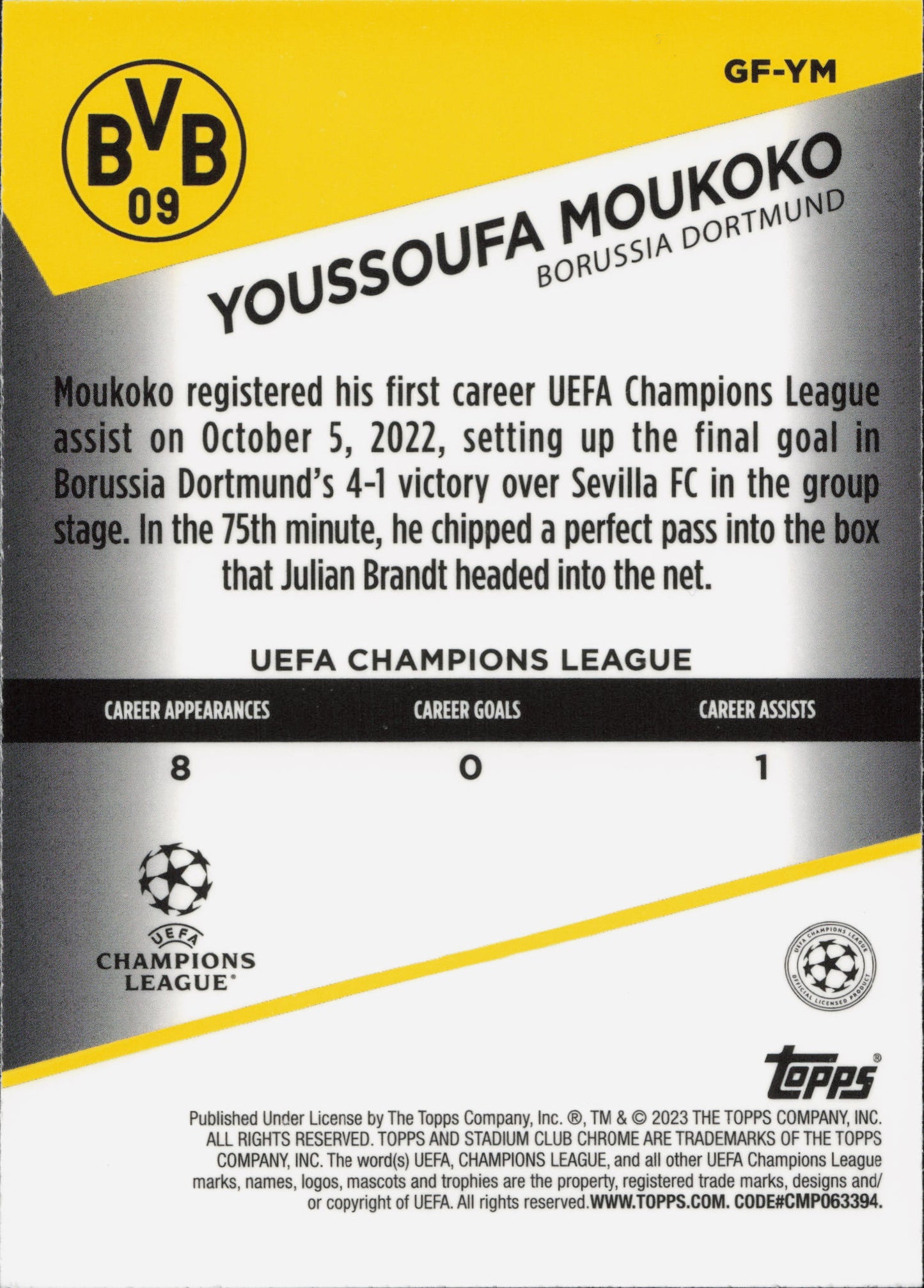 Youssoufa Moukoko Goal Force Topps Stadium Club Chrome