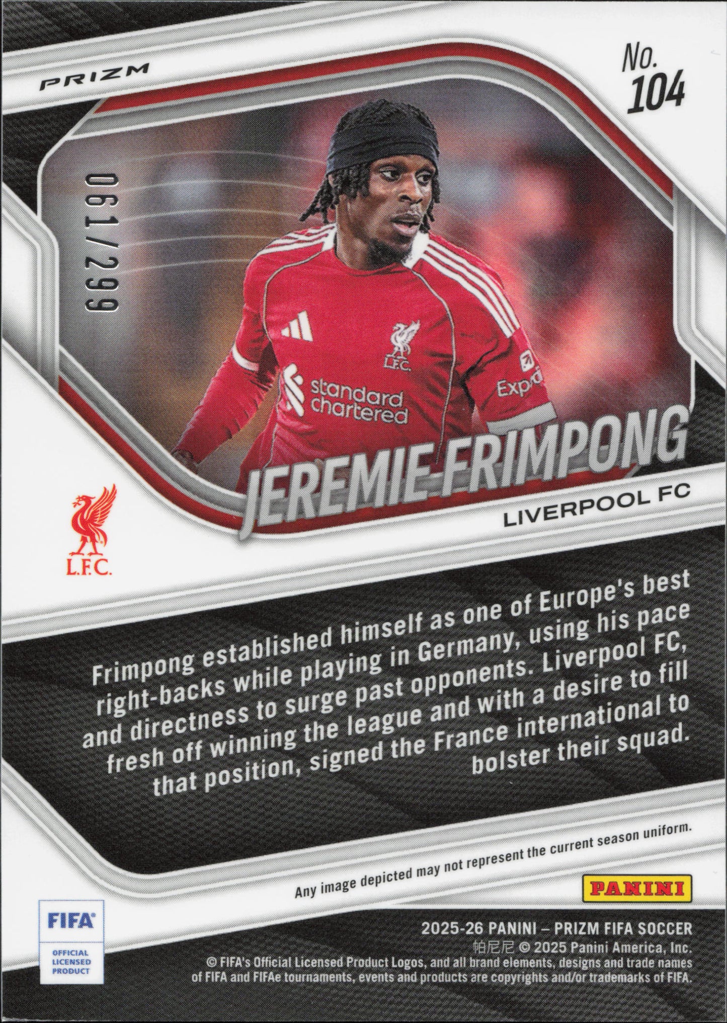 Jeremie Frimpong Numbered /299 Panini Prizm FIFA