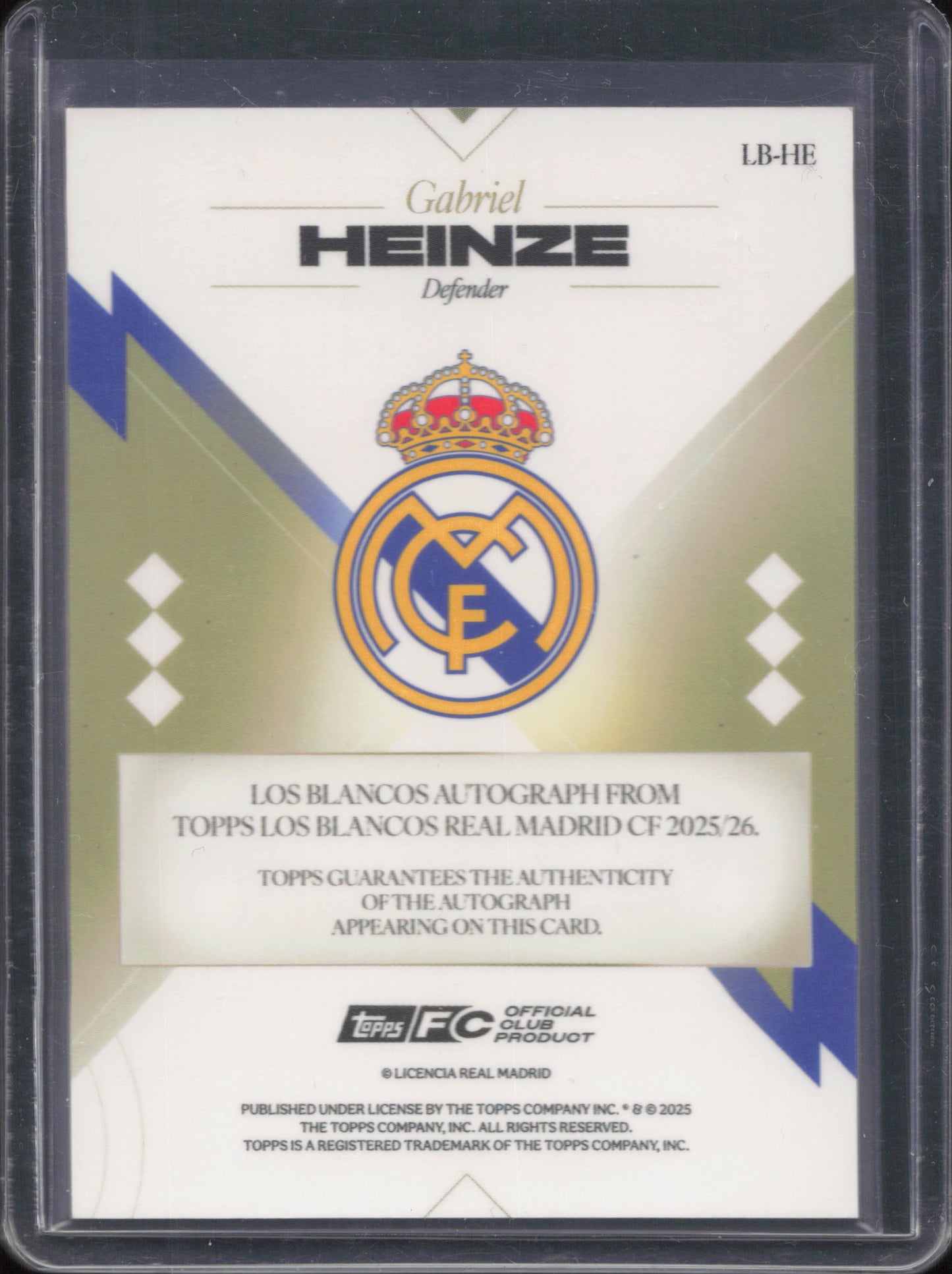 Gabriel Heinze Autograph Topps Los Blancos
