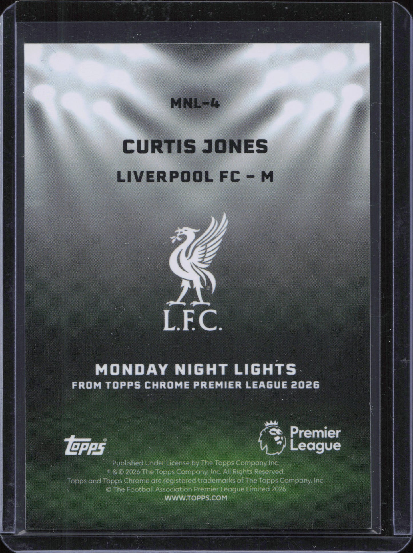 Curtis Jones Monday Night Lights Numbered /10 Topps Chrome EPL