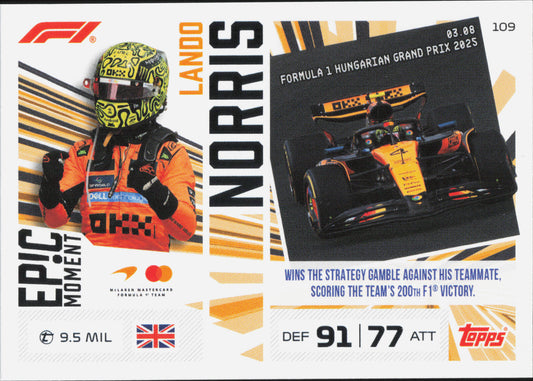 Lando Norris Epic Moments #109 Topps Turbo Attax