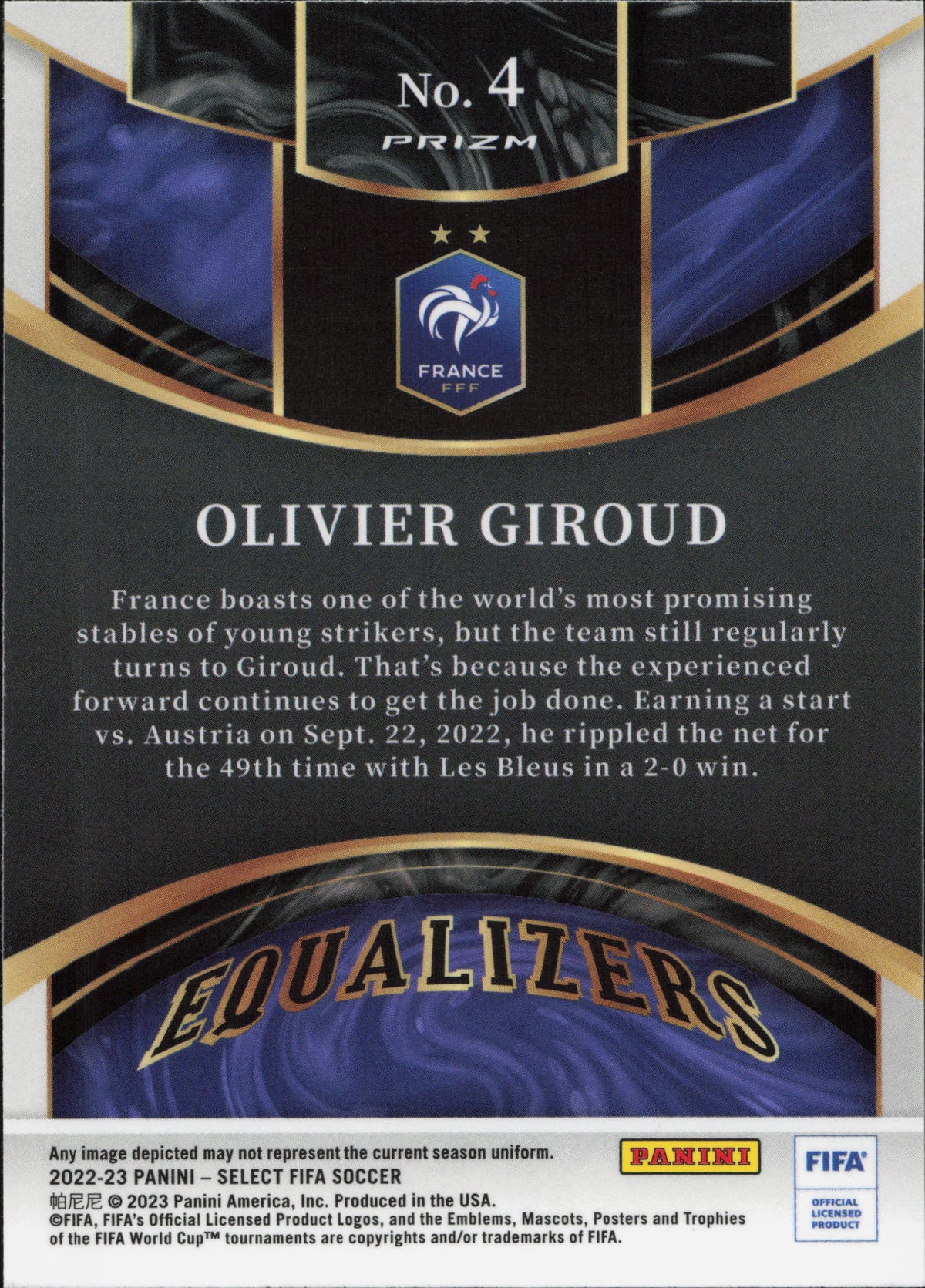 Olivier Giroud Equalizers Silver Prizm Panini Select FIFA