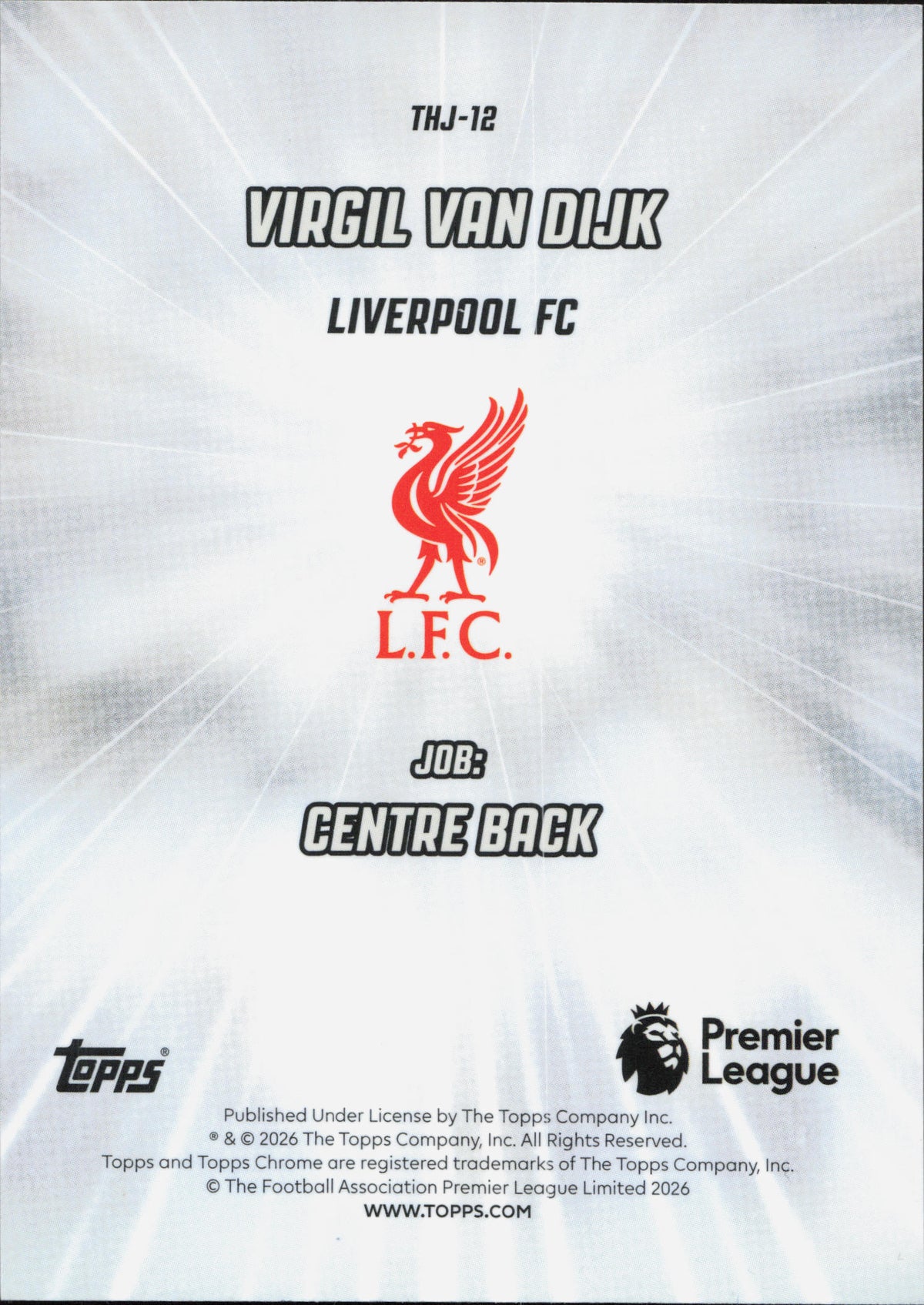Virgil Van Dijk That's His Job Topps Chrome EPL
