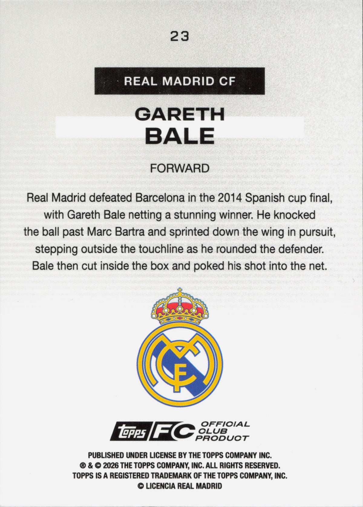 Gareth Bale Numbered /150 Bona Fide Ballers Topps Team Set Real Madrid