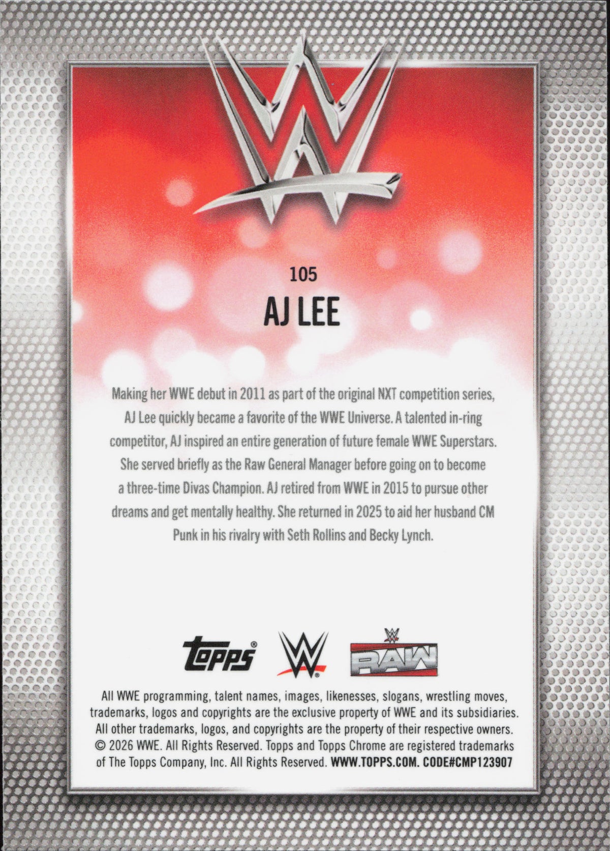 AJ Lee Base Topps Chrome WWE