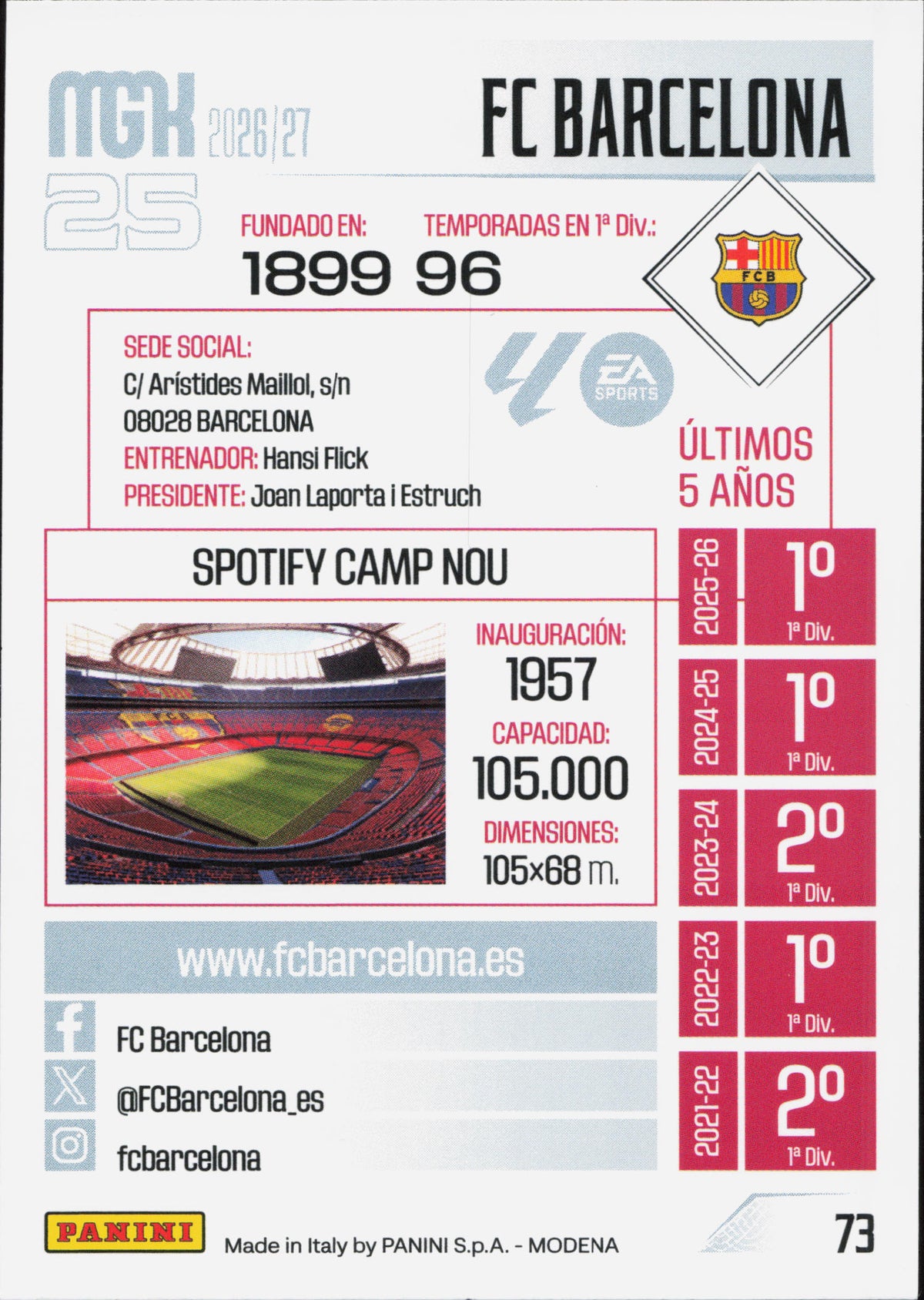 Barcelona Team Badge Logo Panini MGK La Liga