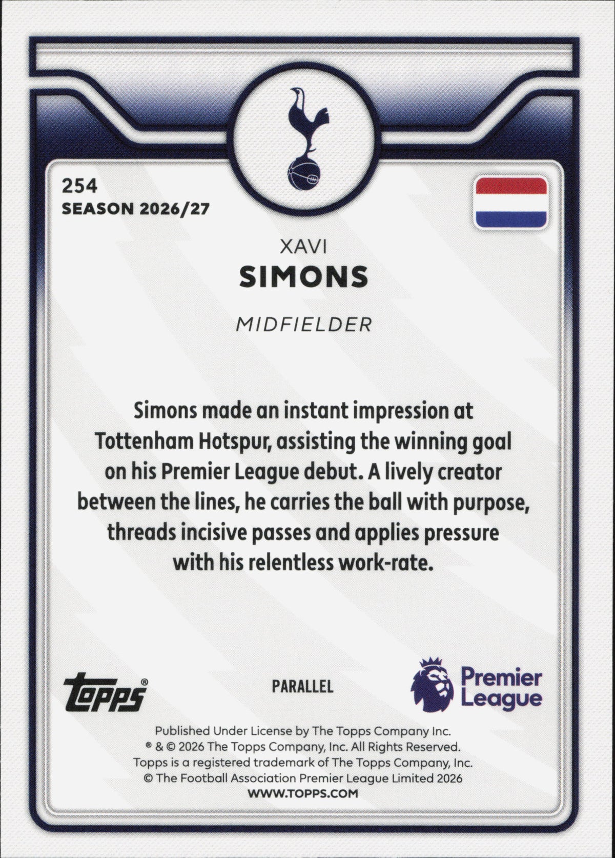 Xavi Simons Green Voltage Topps Flagship EPL