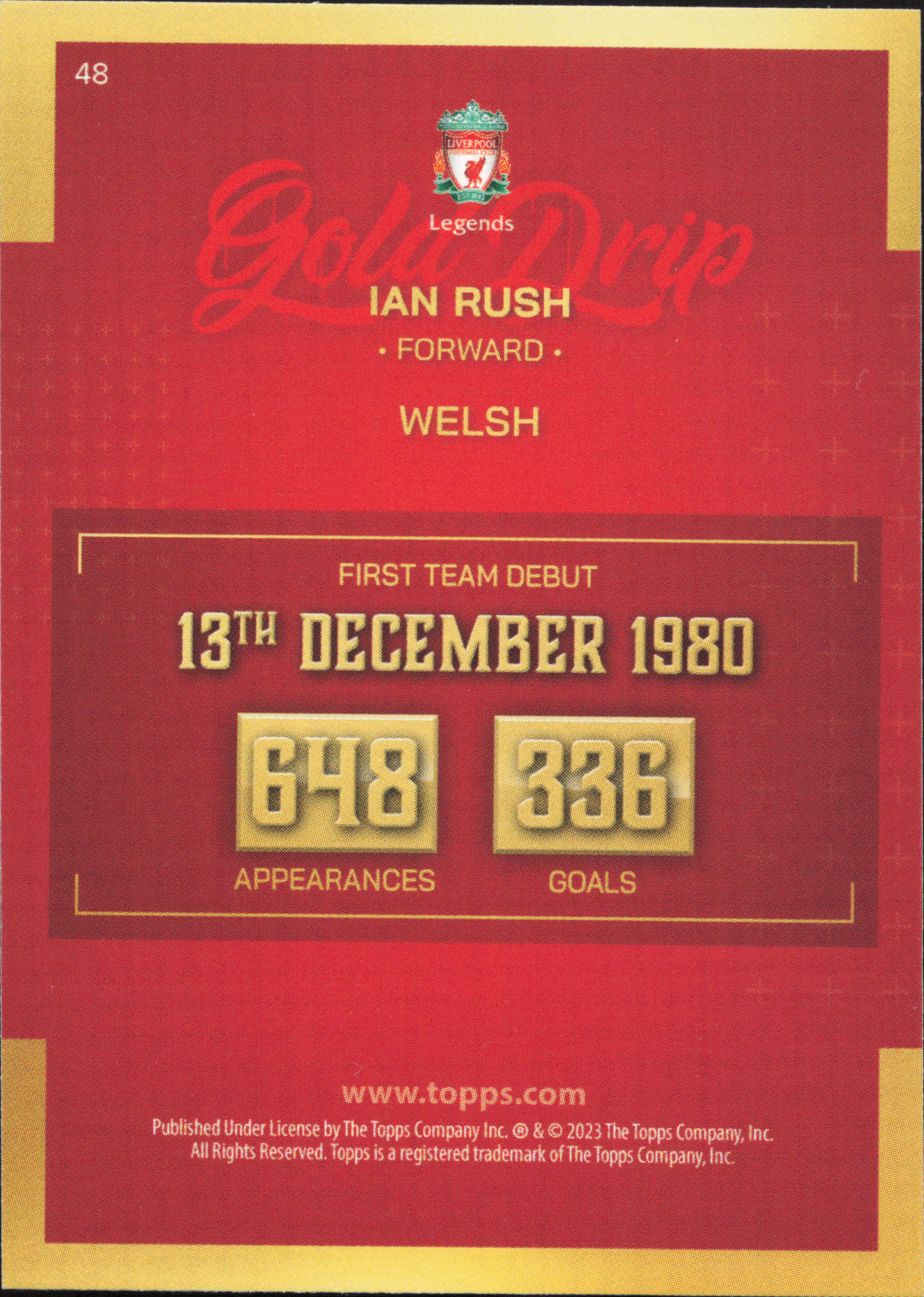 Ian Rush Gold Drip Topps Liverpool Team Set