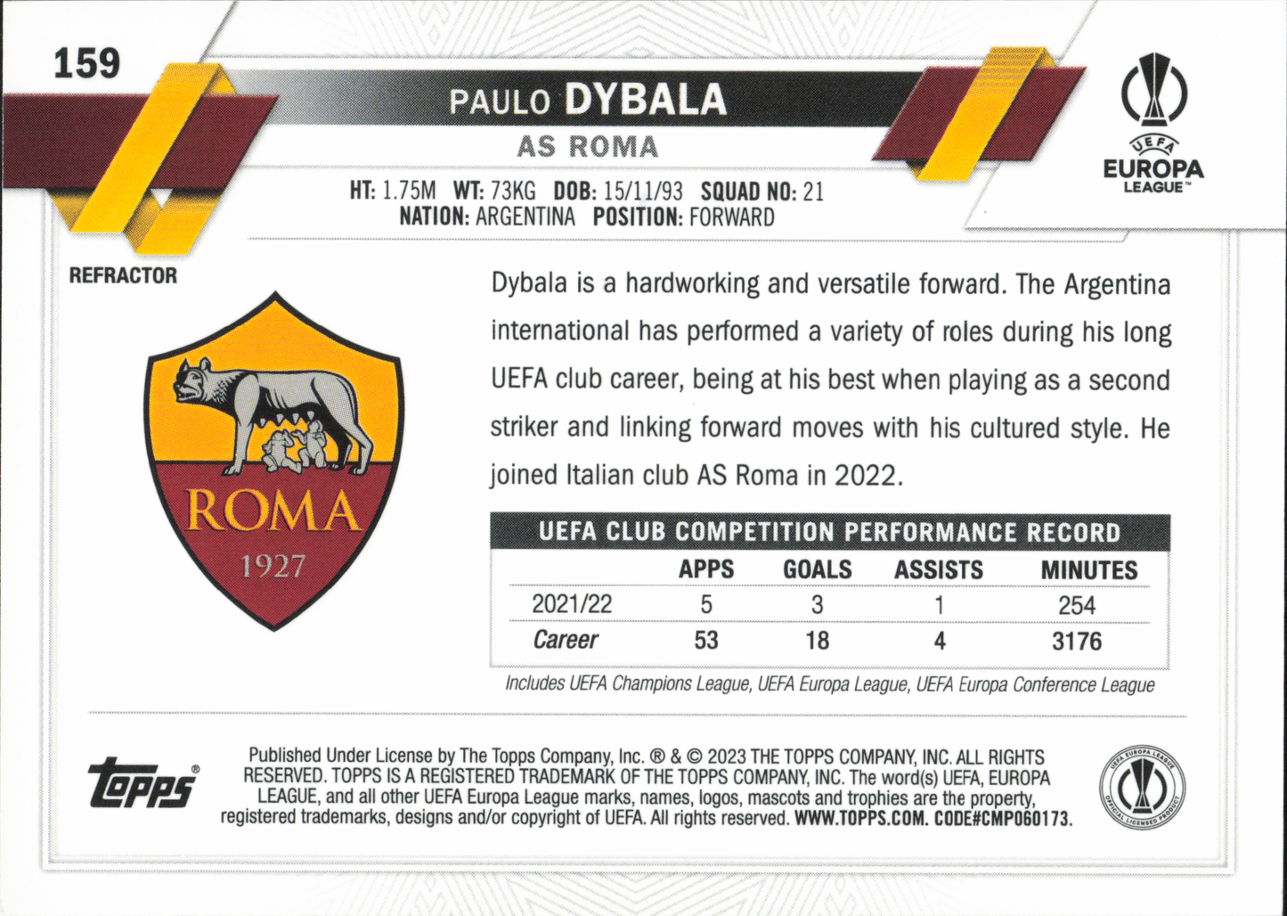 Paulo Dybala Refractor Topps Chrome