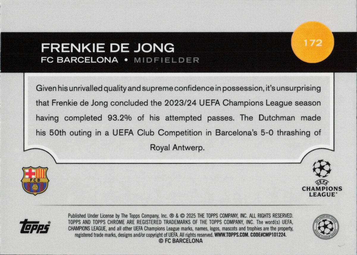 Frenkie De Jong Numbered /75 Topps Chrome UCC