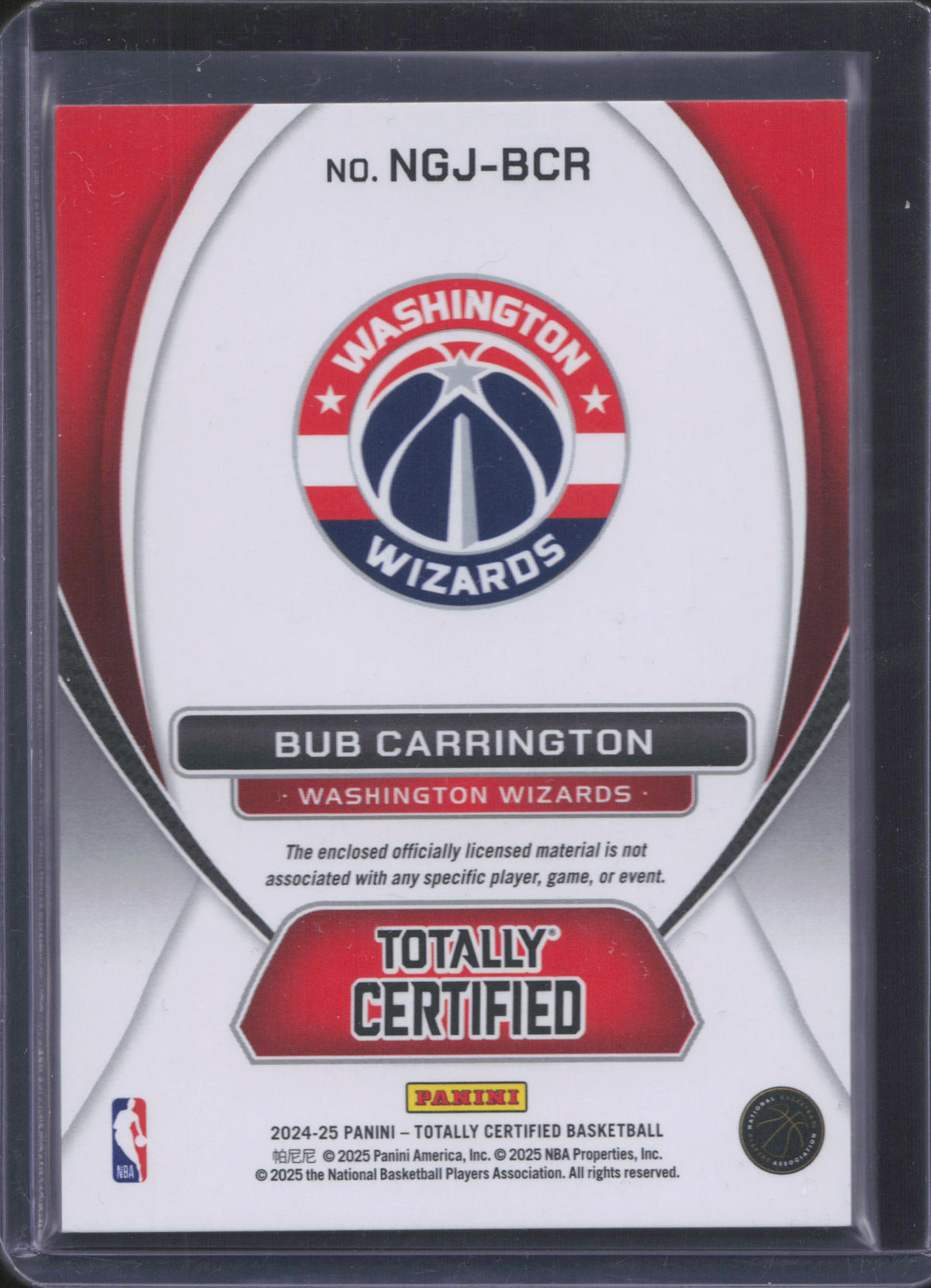 Bub Carrington Rookie Patch Panini Totally Certified