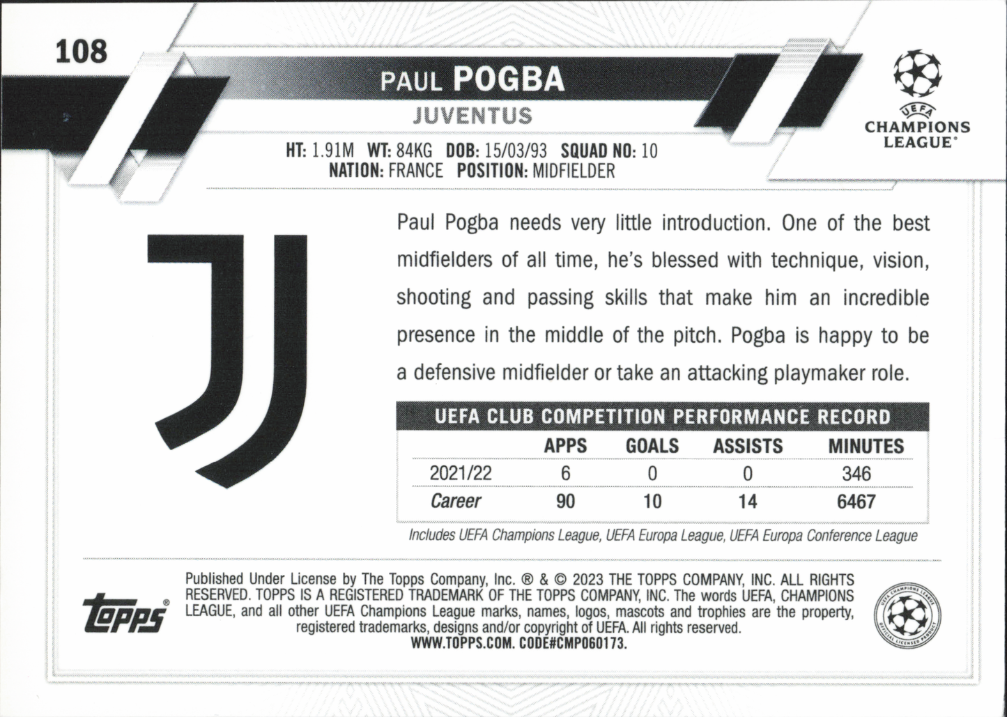 Paul Pogba Base Topps Chrome UCC