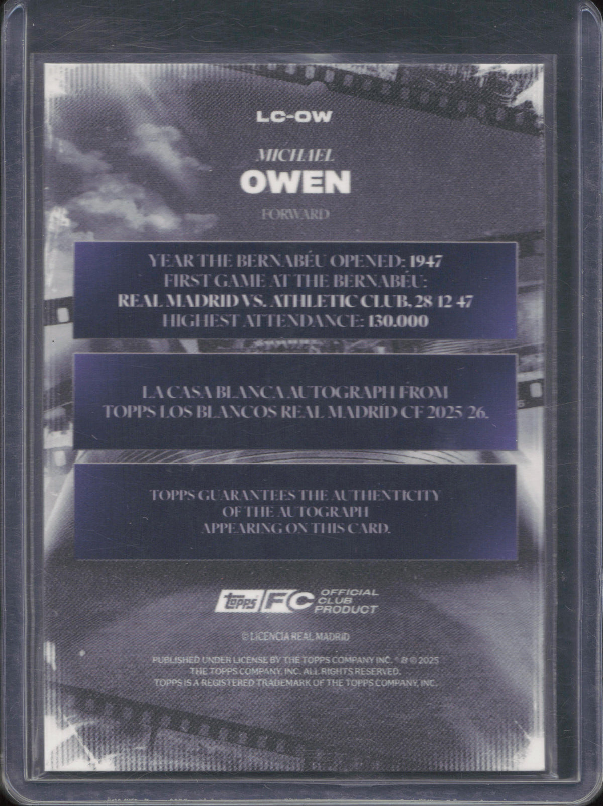 Michael Owen Autograph Numbered /150 Topps Los Blancos Real Madrid