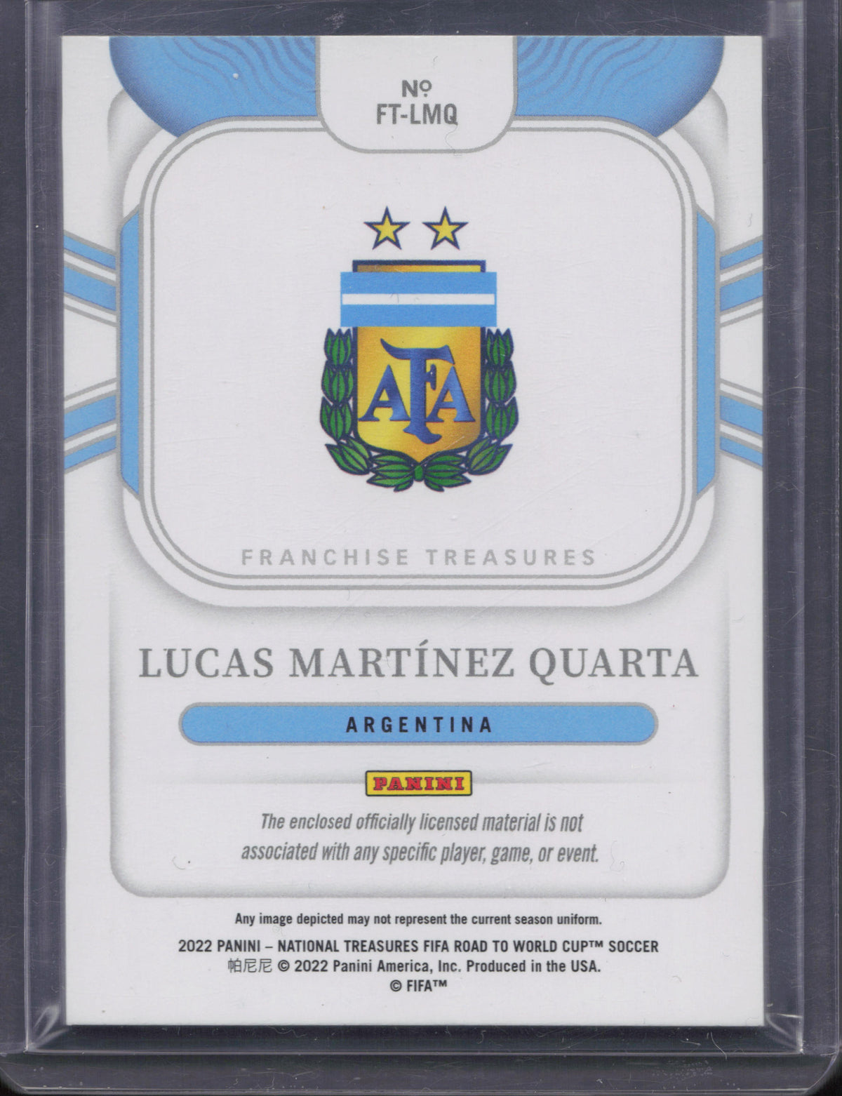 Lucas Martinez Quarta Rookie Patch Numbered /99 Panini National Treasures