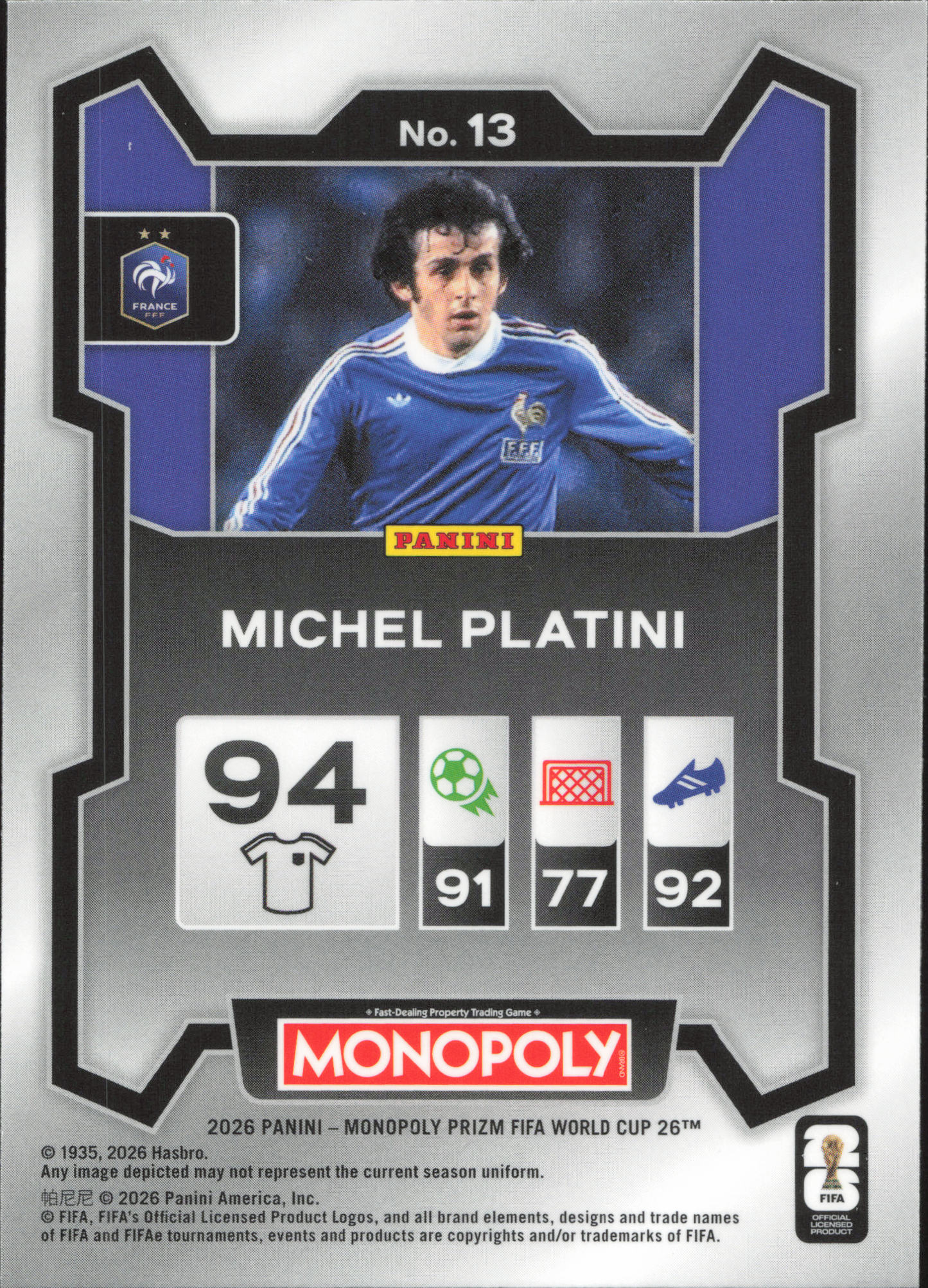 Michel Platini Base Panini Prizm Monopoly World Cup