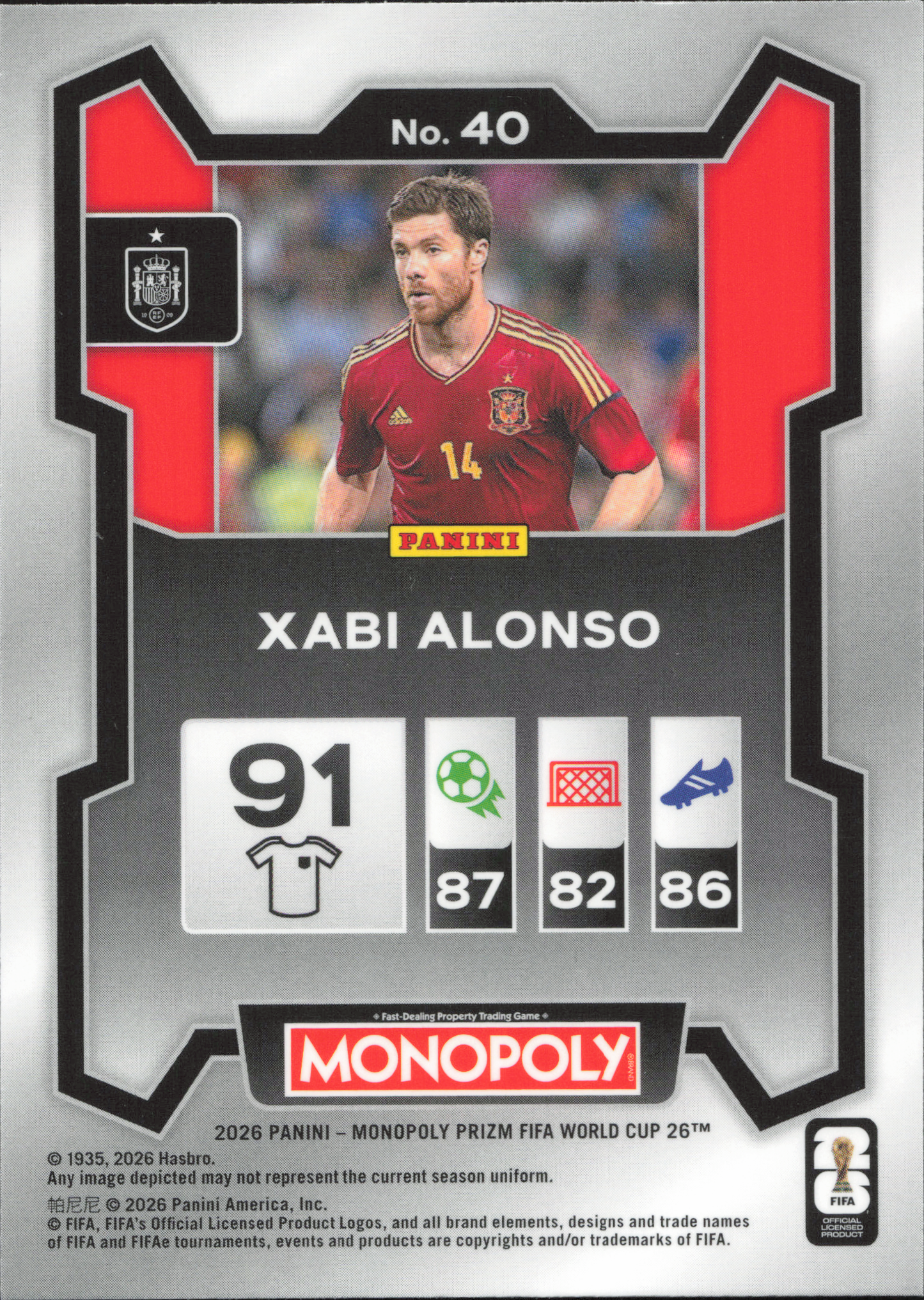 Xabi Alonso Base Panini Prizm Monopoly World Cup