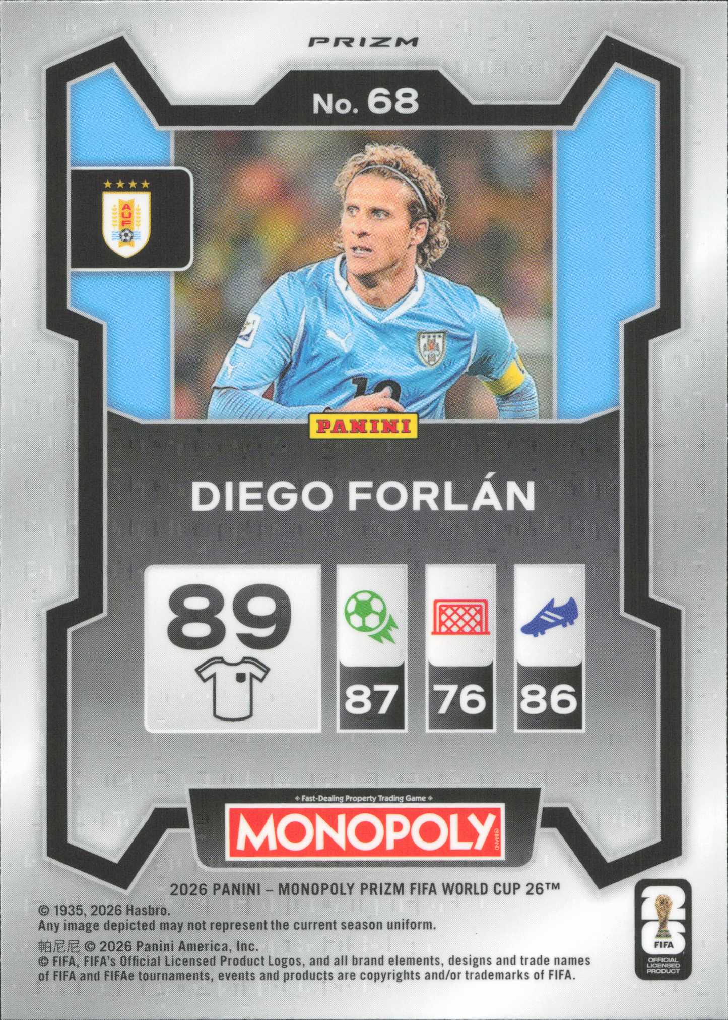 Diego Forlan Blue Wave Prizm Panini Prizm Monopoly World Cup