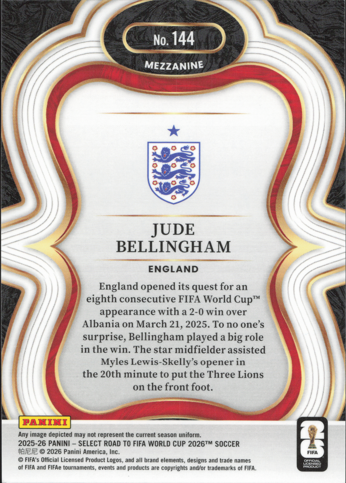 Jude Bellingham Base Panini Select World Cup