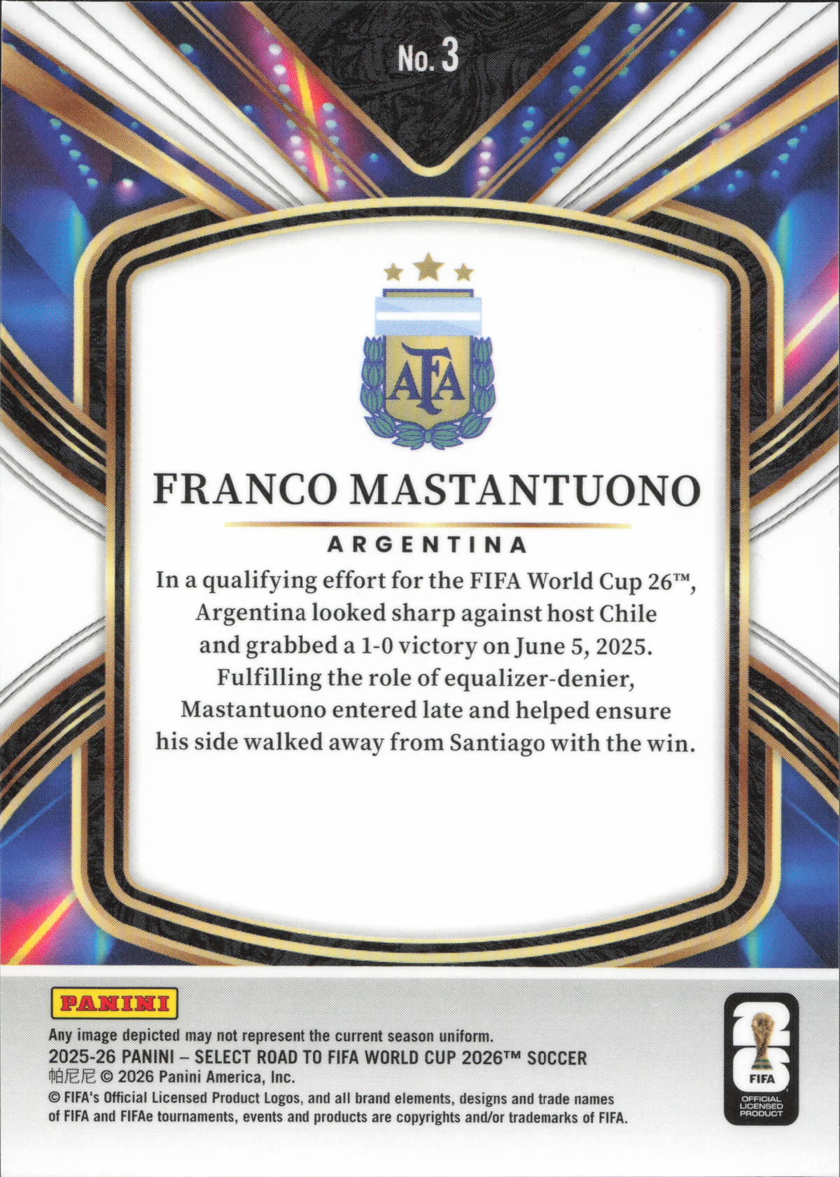 Franco Mastantuono Future Panini Select World Cup