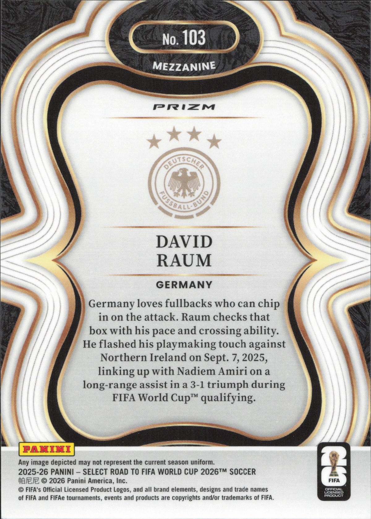 David Raum Purple Mojo Panini Select World Cup