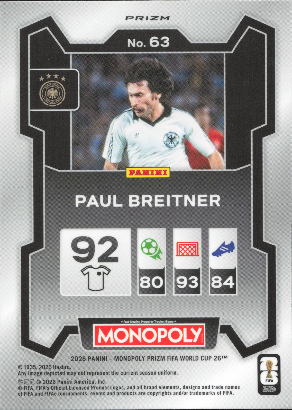 Paul Breitner Blue Wave Panini Prizm Monopoly World Cup