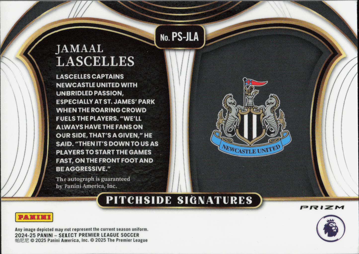 Jamaal Lascelles Autograph Panini Select EPL