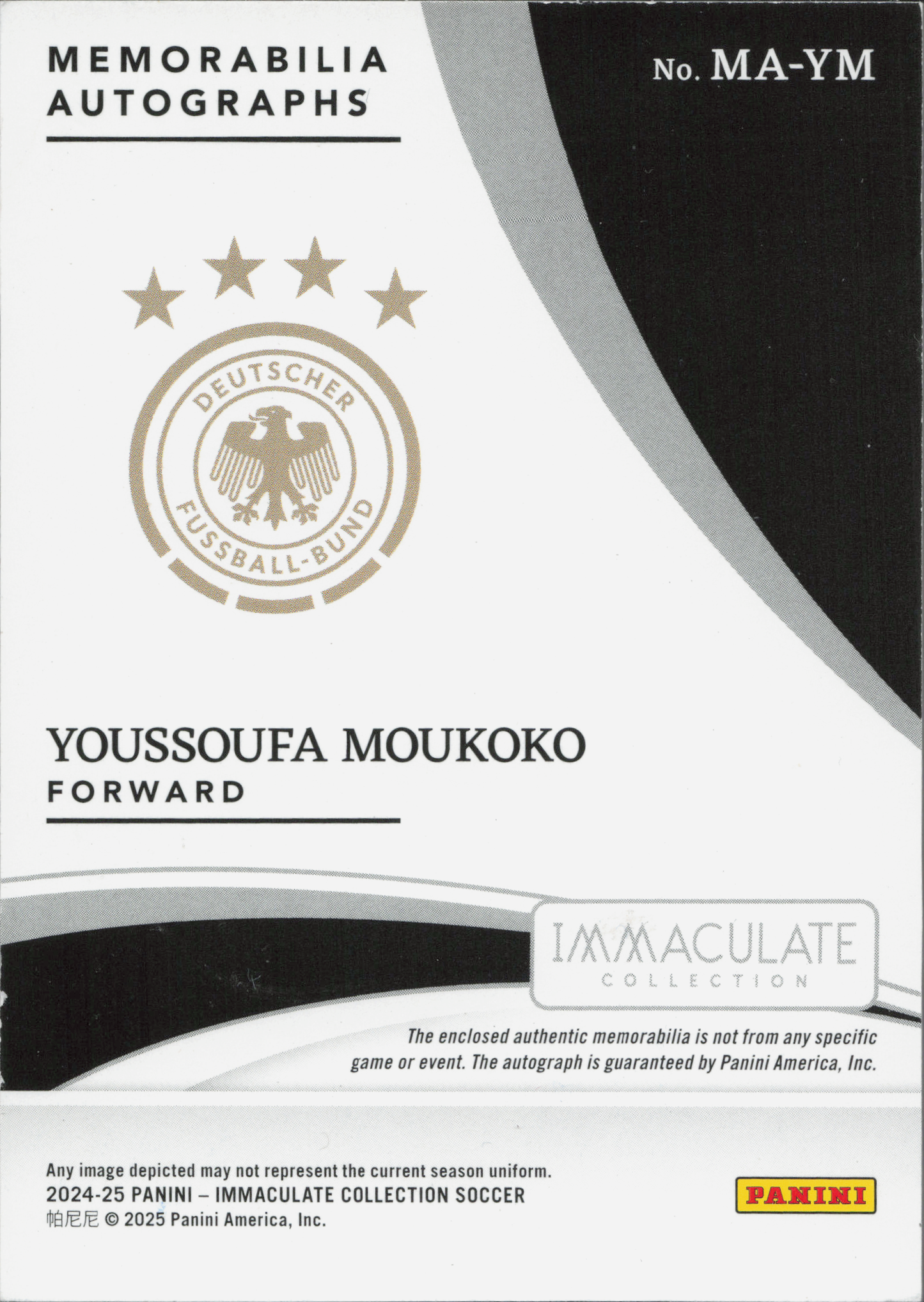 Youssoufa Moukoko Patch Autograph Numbered /99 Panini Immaculate