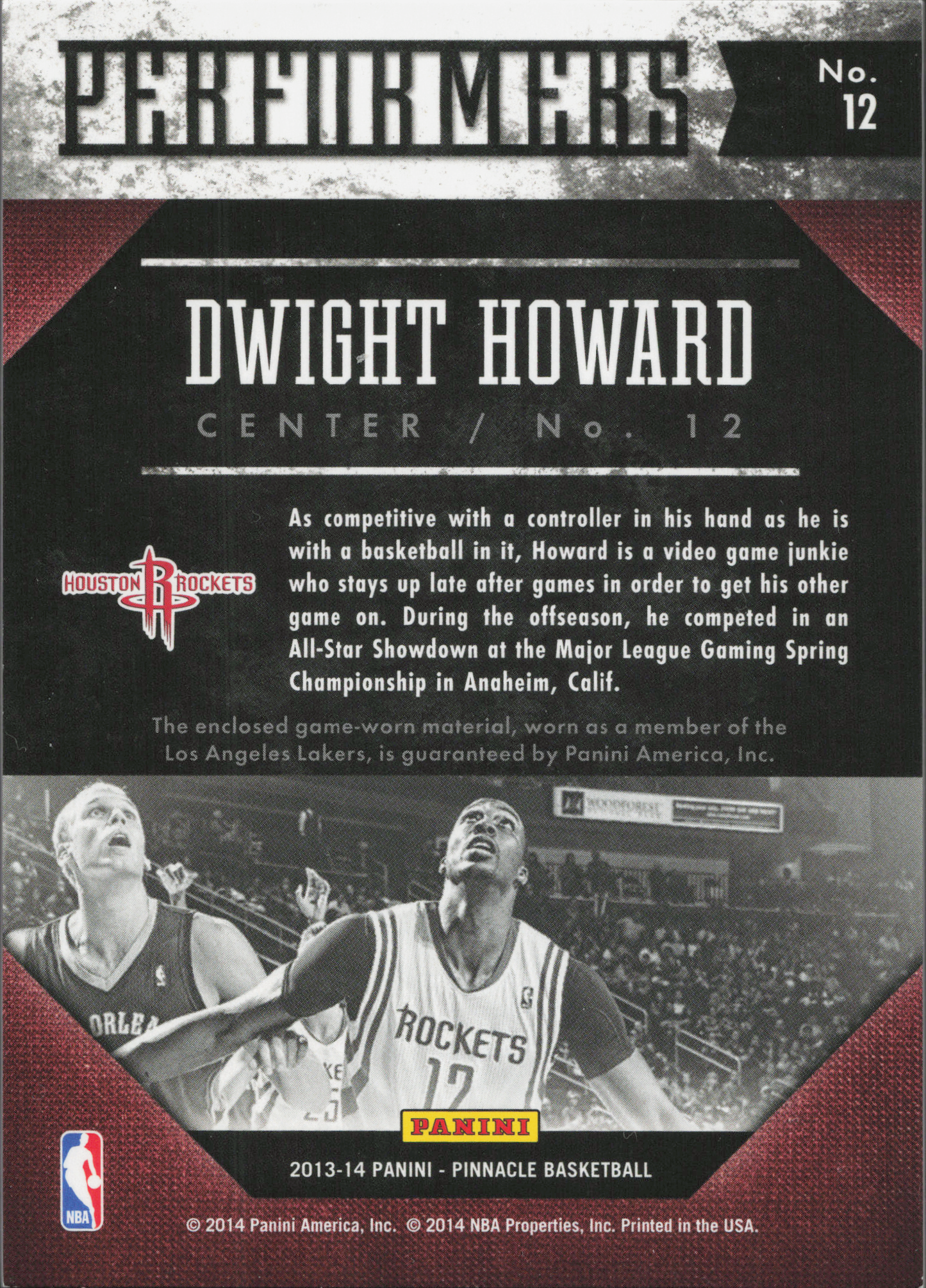Dwight Howard Game-Worn Patch Panini NBA Pinnacle 2013-14