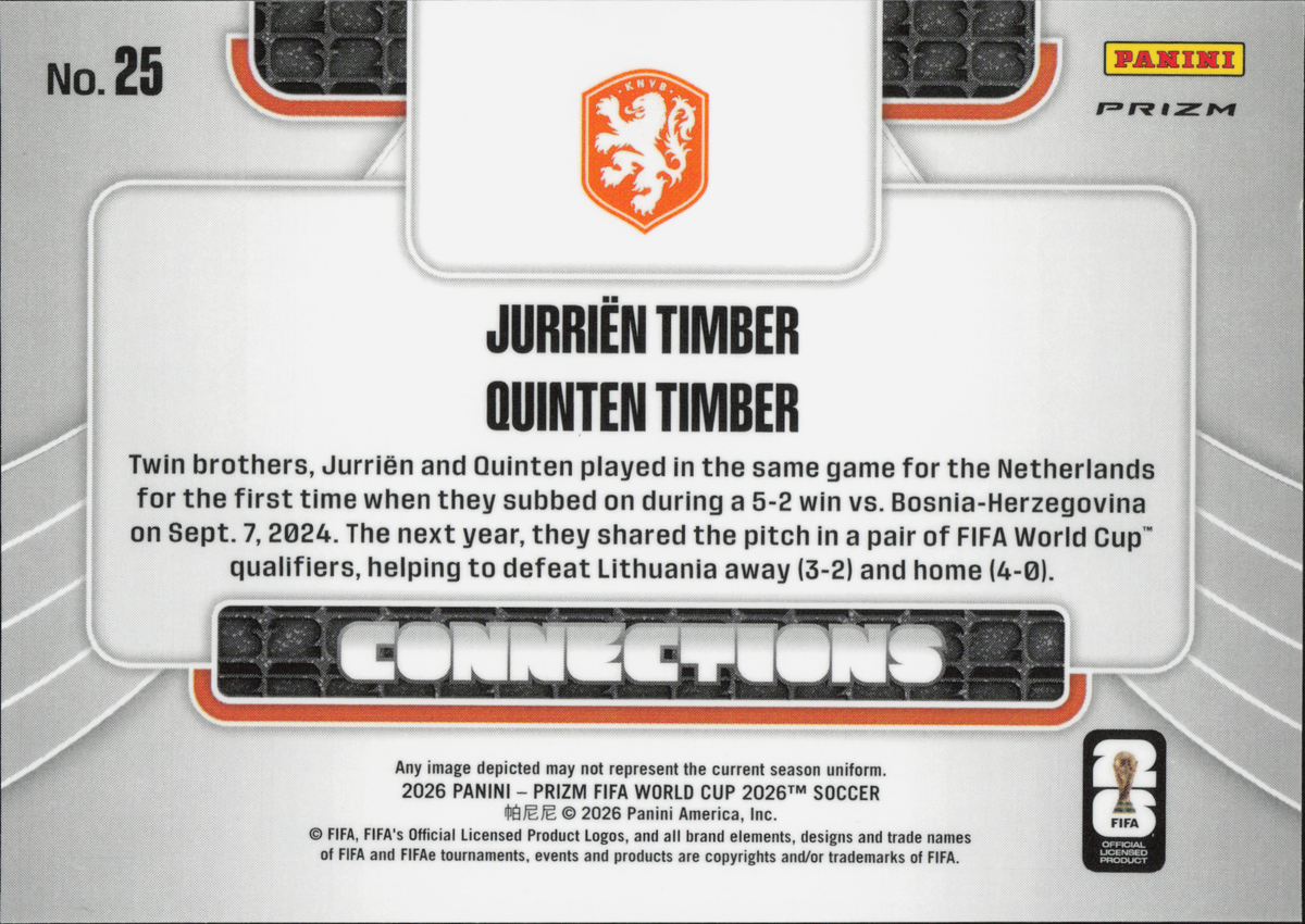 Jurrien Timber / Quinten Timber Connections Panini Prizm World Cup