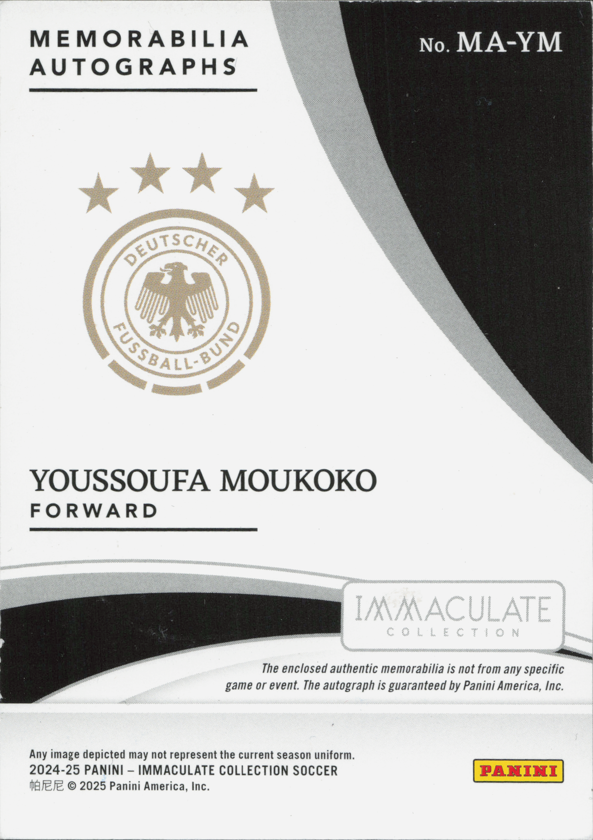 Youssoufa Moukoko Patch Autograph Numbered /99 Panini Immaculate