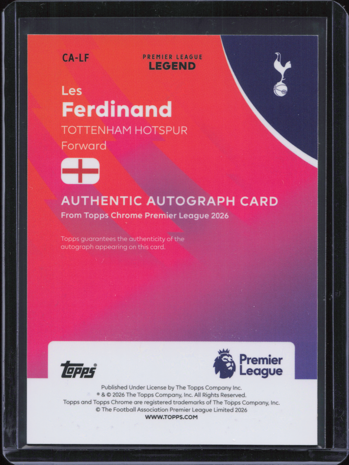 Les Ferdinand Autograph Numbered /10 Topps Chrome EPL