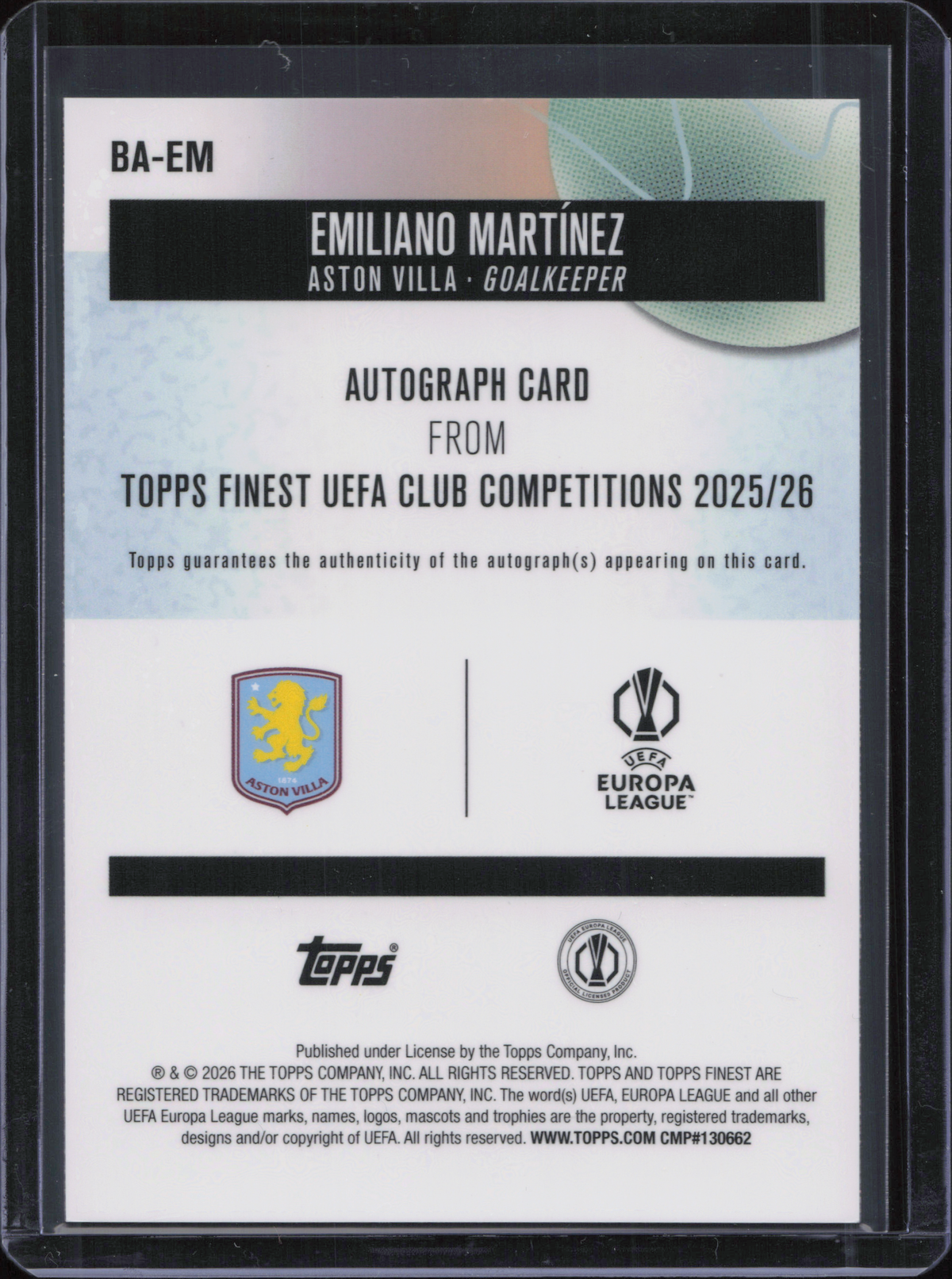 Emiliano Martinez Autograph Numbered /150 Topps Finest