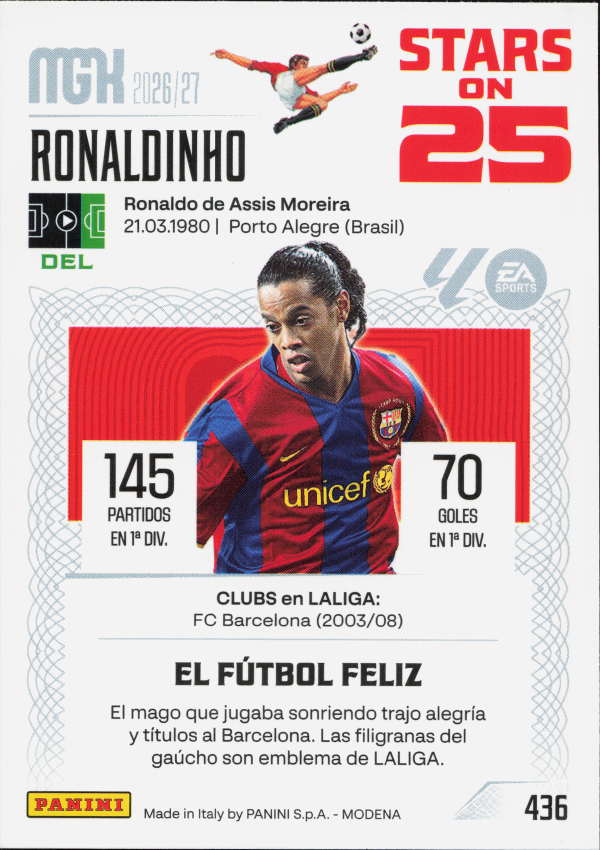 Ronaldinho Stars on 25 Panini MGK La Liga