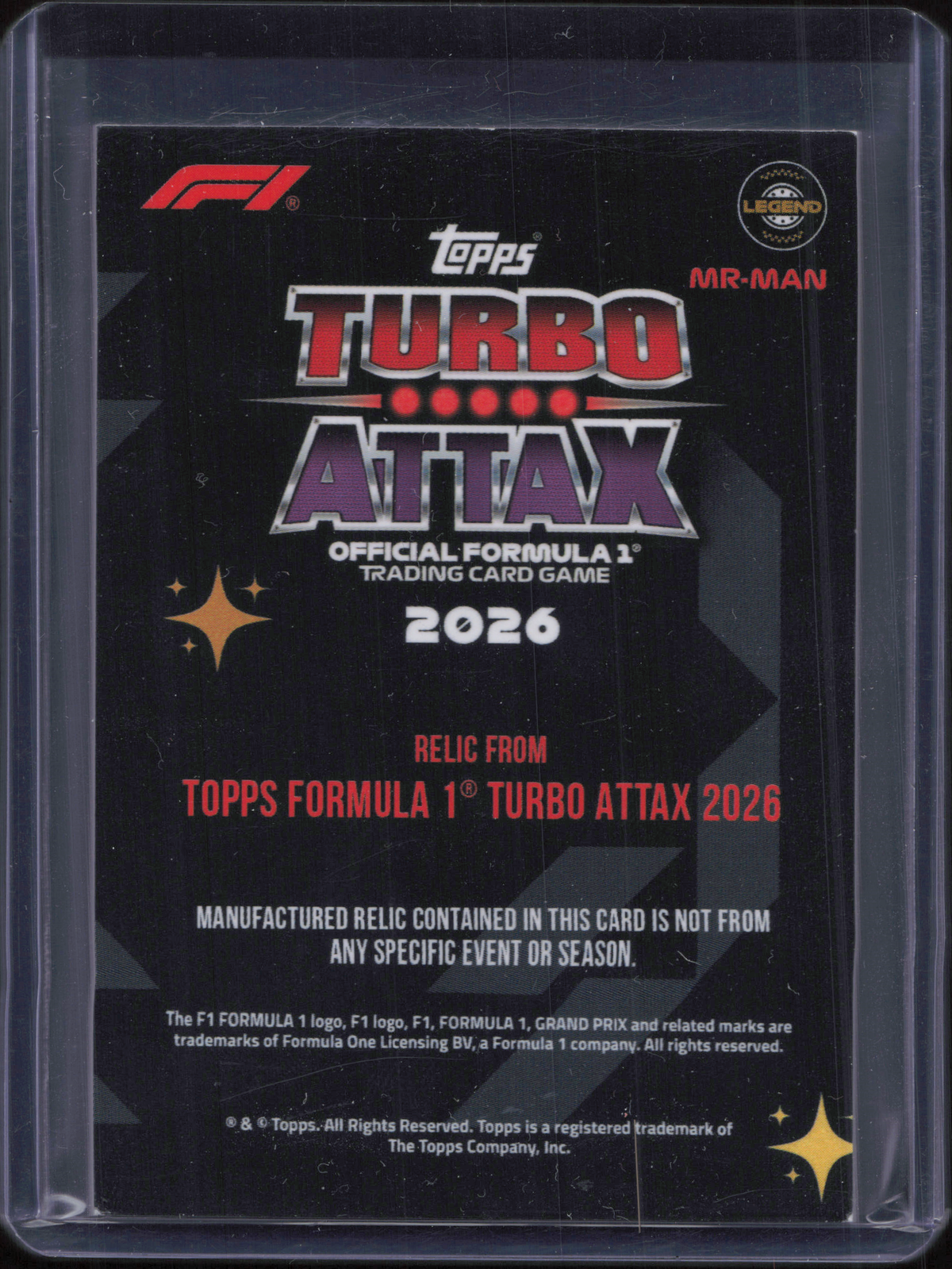 Nigel Mansell Legend Relic Topps Turbo Attax