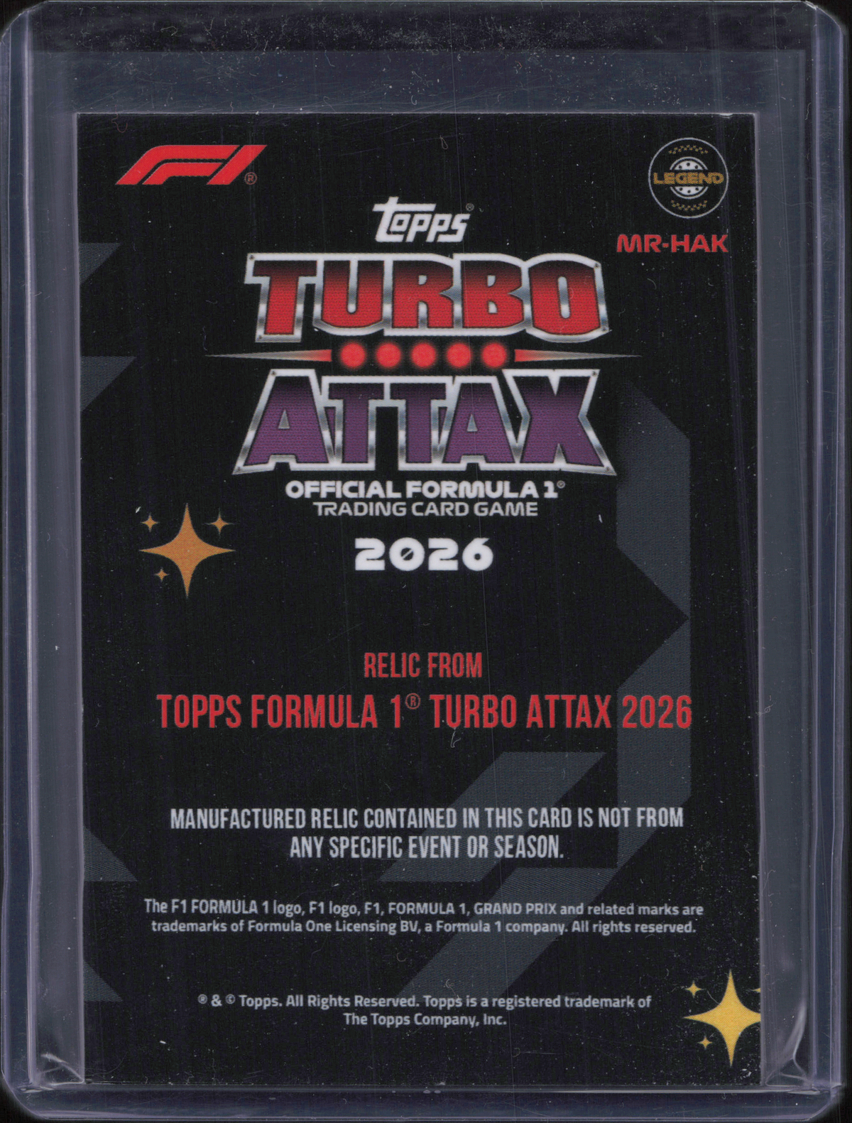 Mika Hakkinen Legend Relic Topps Turbo Attax