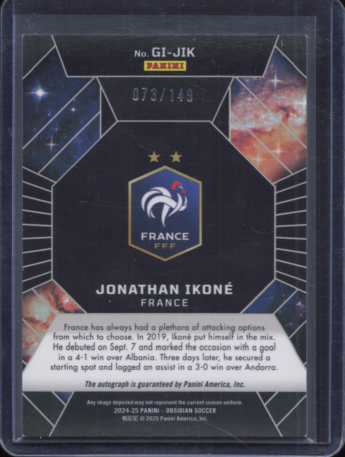 Jonathan Ikone Autograph Numbered /149 Panini Obsidian