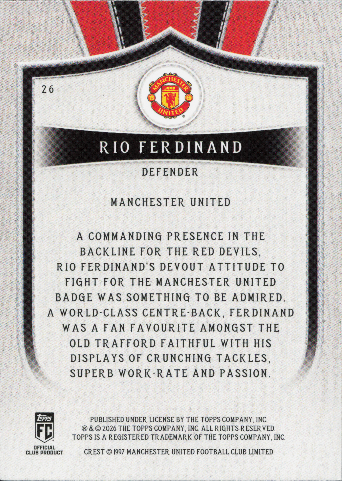 Rio Ferdinand Numbered /199 Topps Manchester United Fan Set