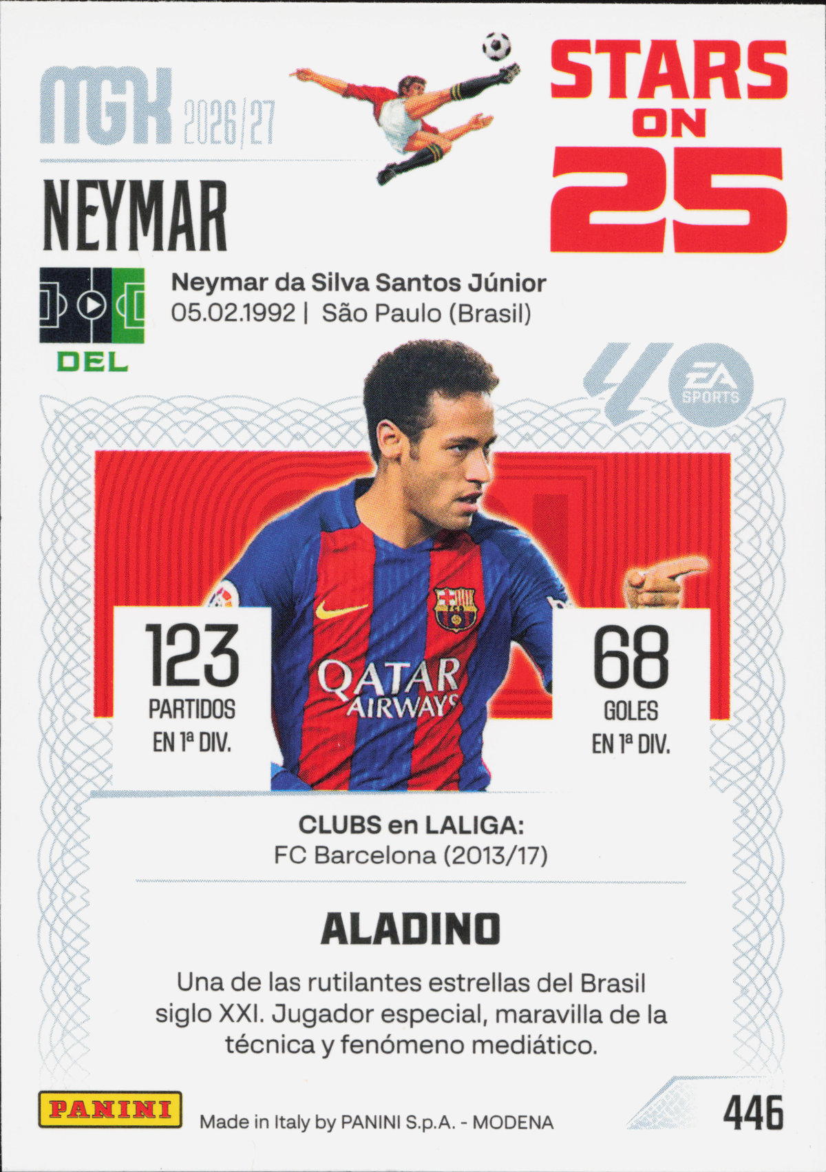 Neymar Jr. Stars on 25 Panini MGK La Liga