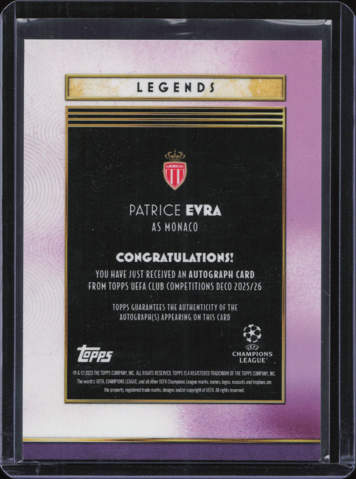 Patrice Evra Autograph Numbered /50 Topps Deco