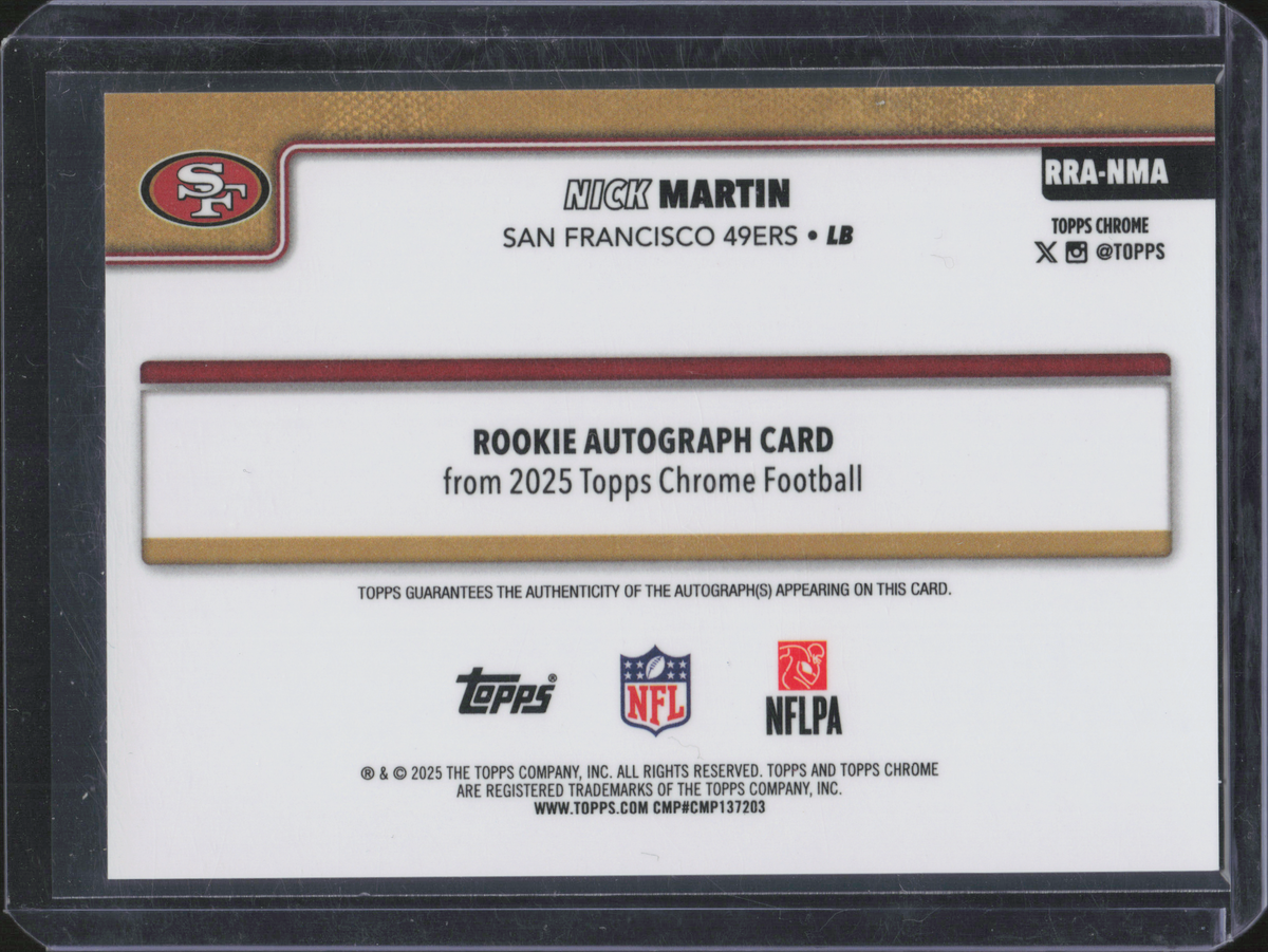 Nick Martin Rookie Autograph Numbered /299 Topps Chrome NFL