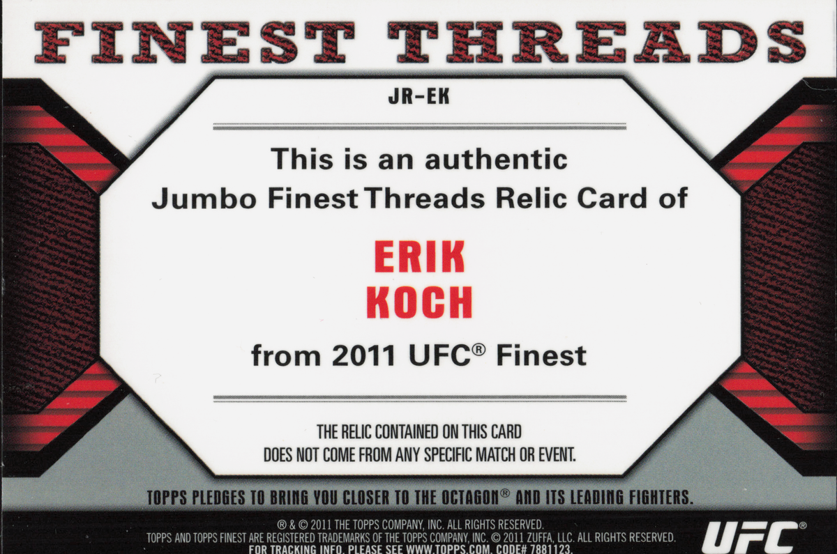 Erik Koch Fighter-Worn Patch Topps Finest UCC