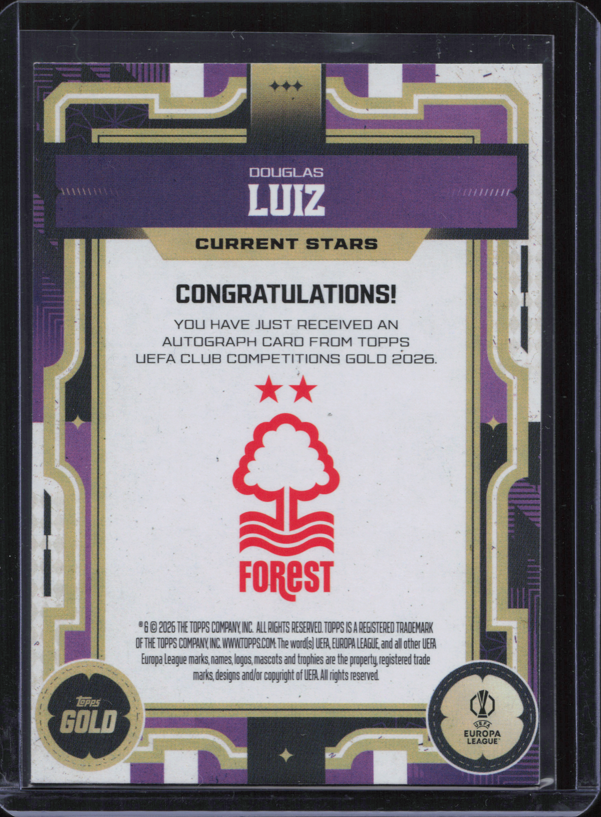 Douglas Luiz Autograph Numbered /50 Topps Gold