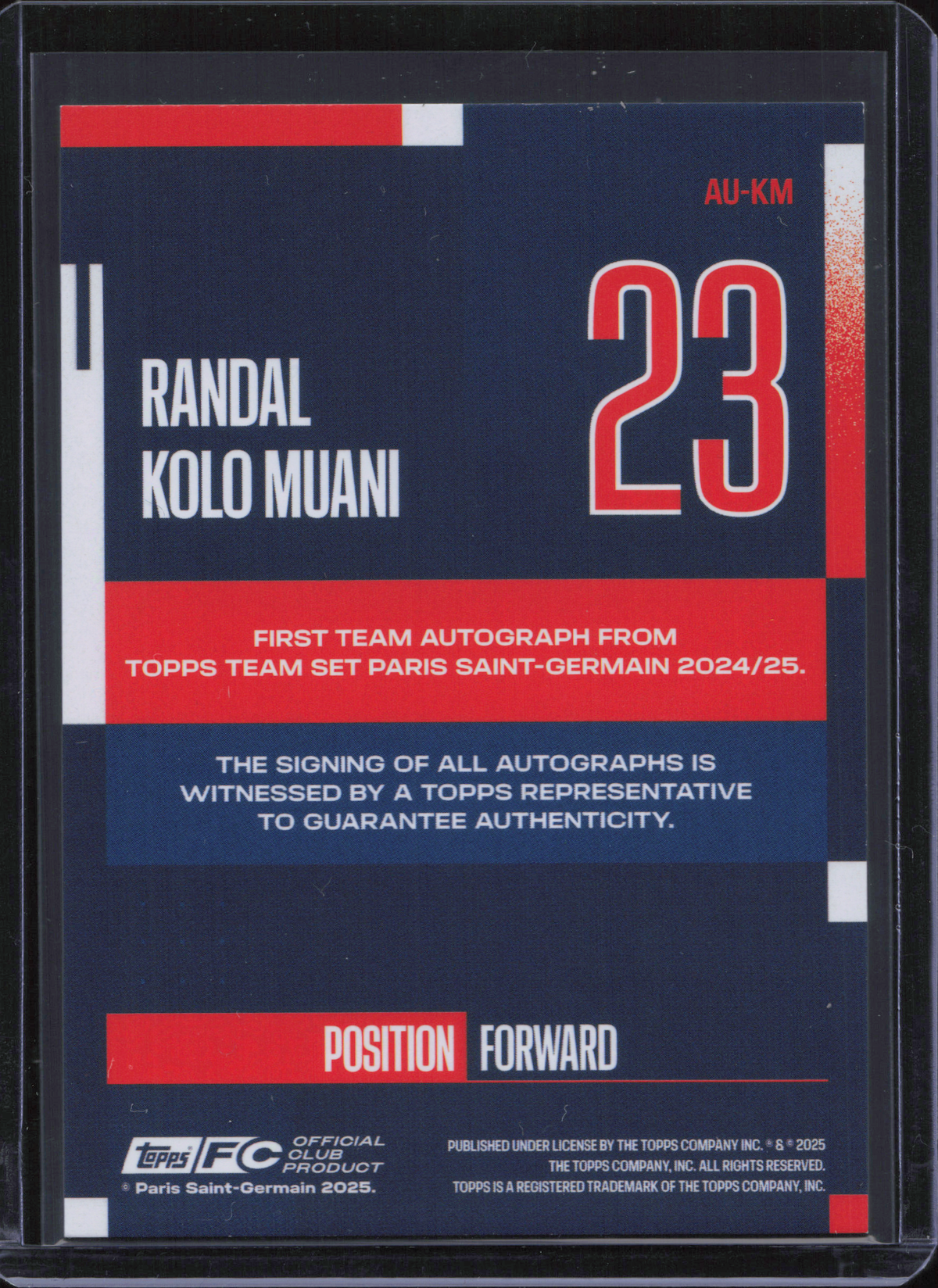 Randal Kolo Muani Autograph Numbered /50 Topps Team Set PSG