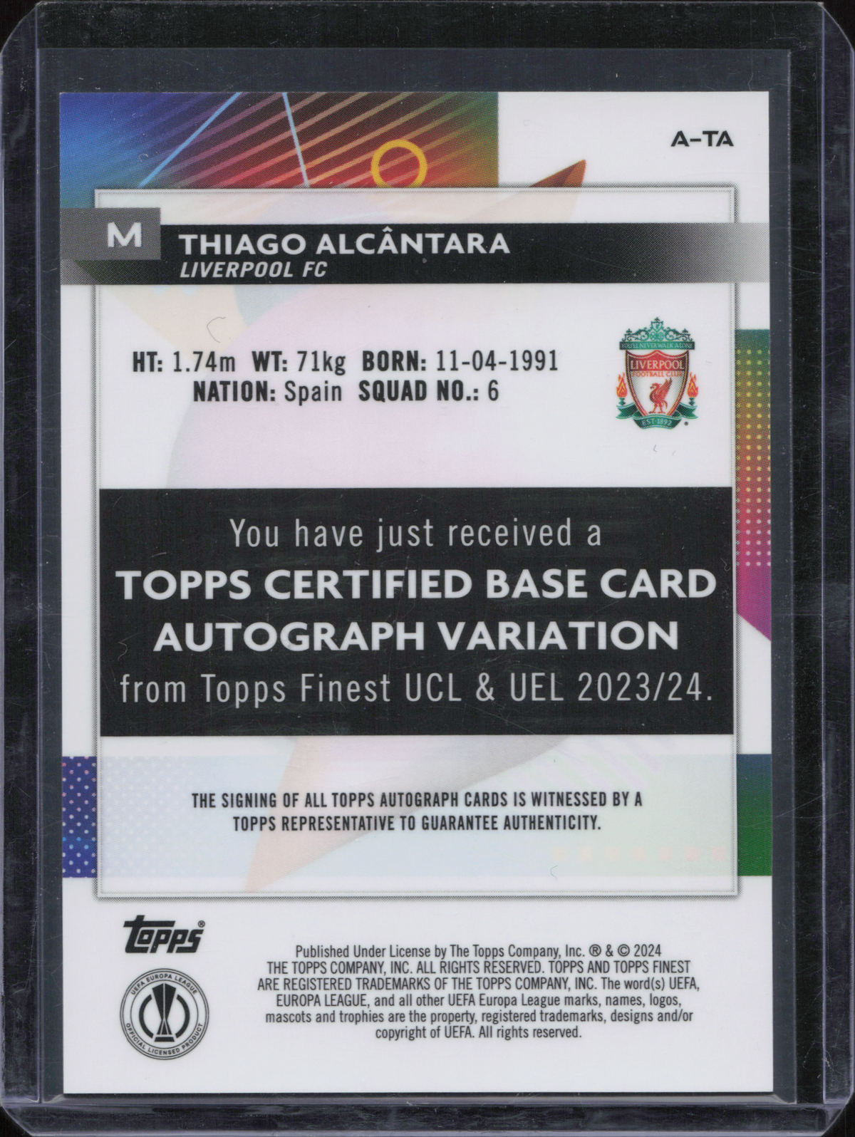 Thiago Alcantara Autograph Topps Finest