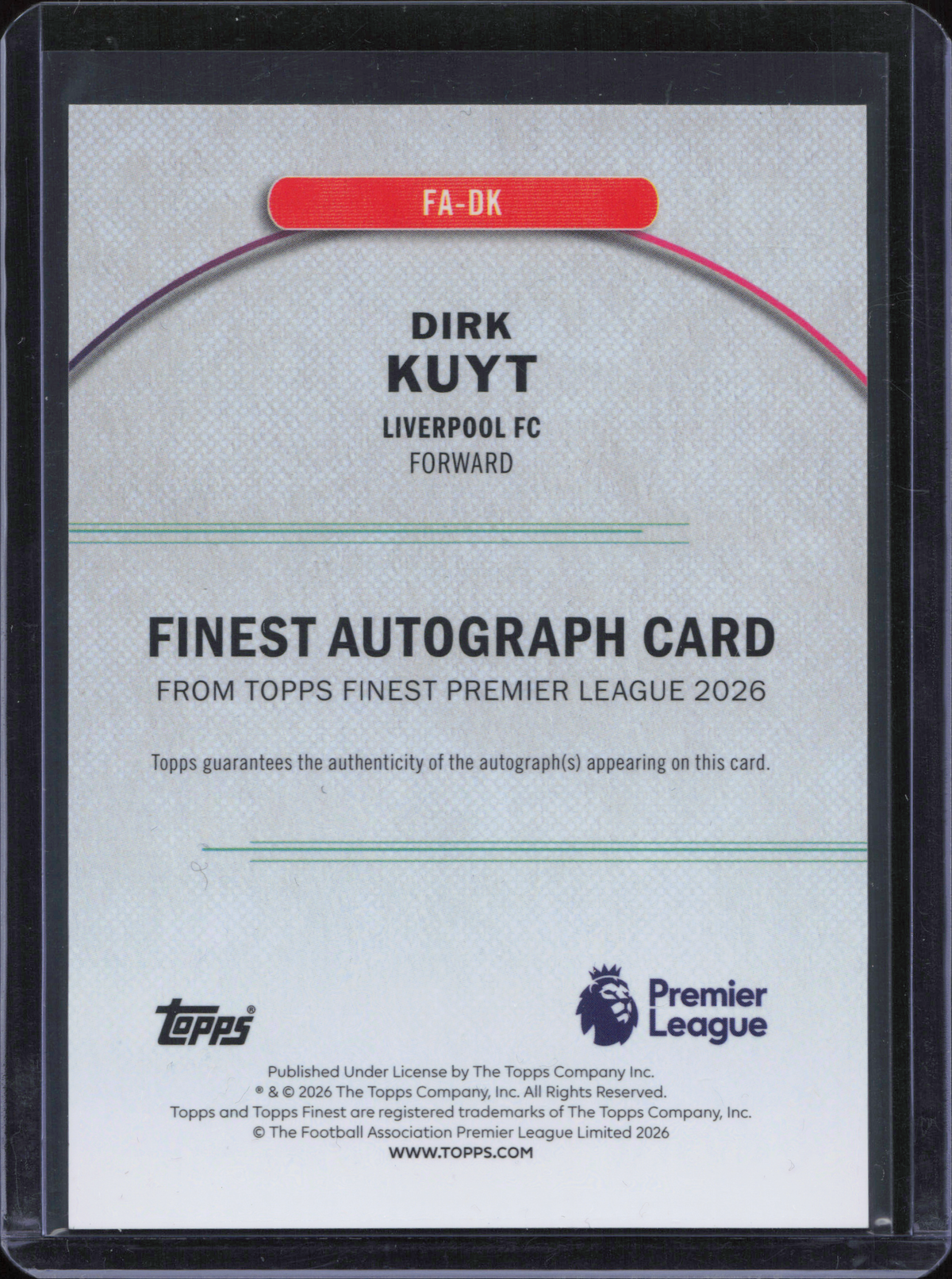Dirk Kuyt Autograph Numbered /125 Topps Finest