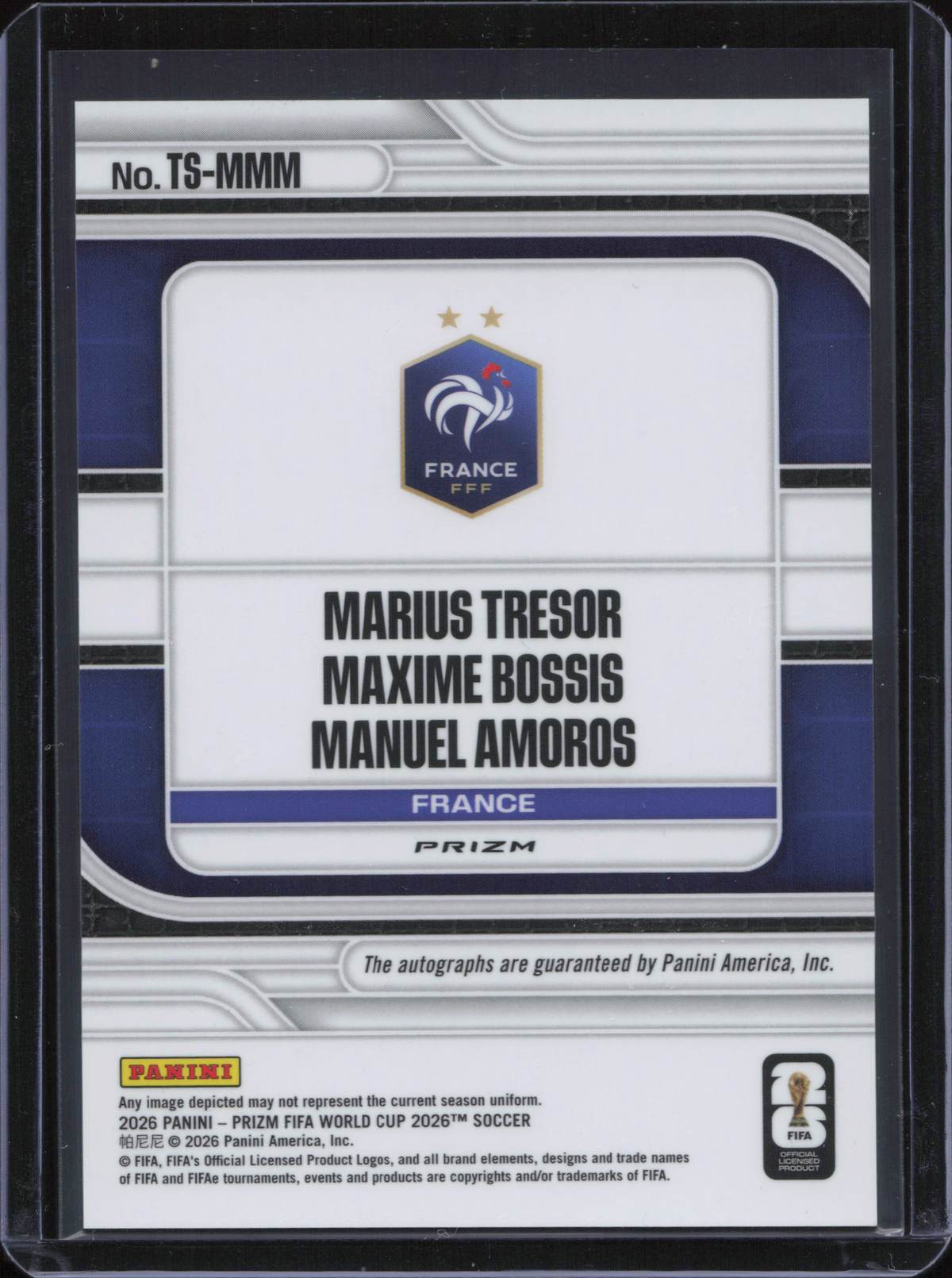 Marius Tresor/ Maxime Bossis/ Manuel Amoros Triple Autograph Panini Prizm World Cup