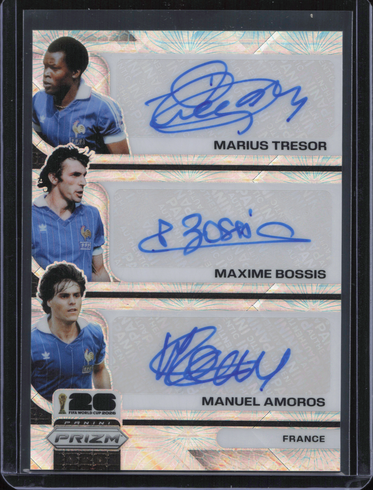 Marius Tresor/ Maxime Bossis/ Manuel Amoros Triple Autograph Panini Prizm World Cup