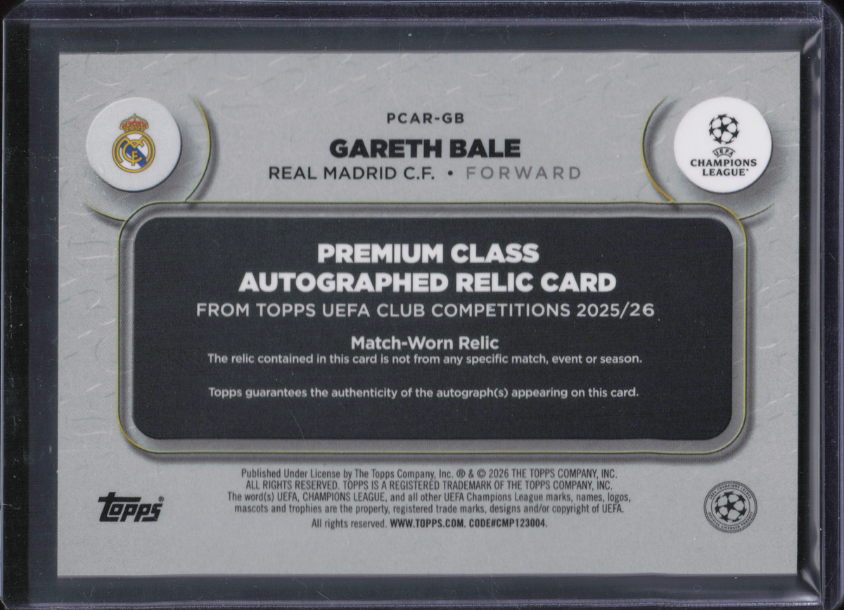 Gareth Bale Match-Worn Patch Autograph Numbered /25 Topps UCC