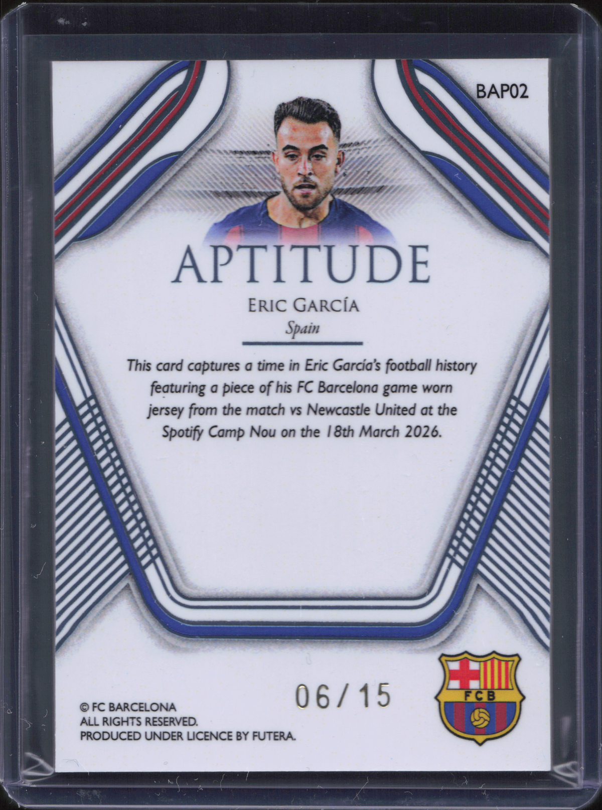Eric Garcia Game-Worn Patch Numbered /15 Futera Barcelona