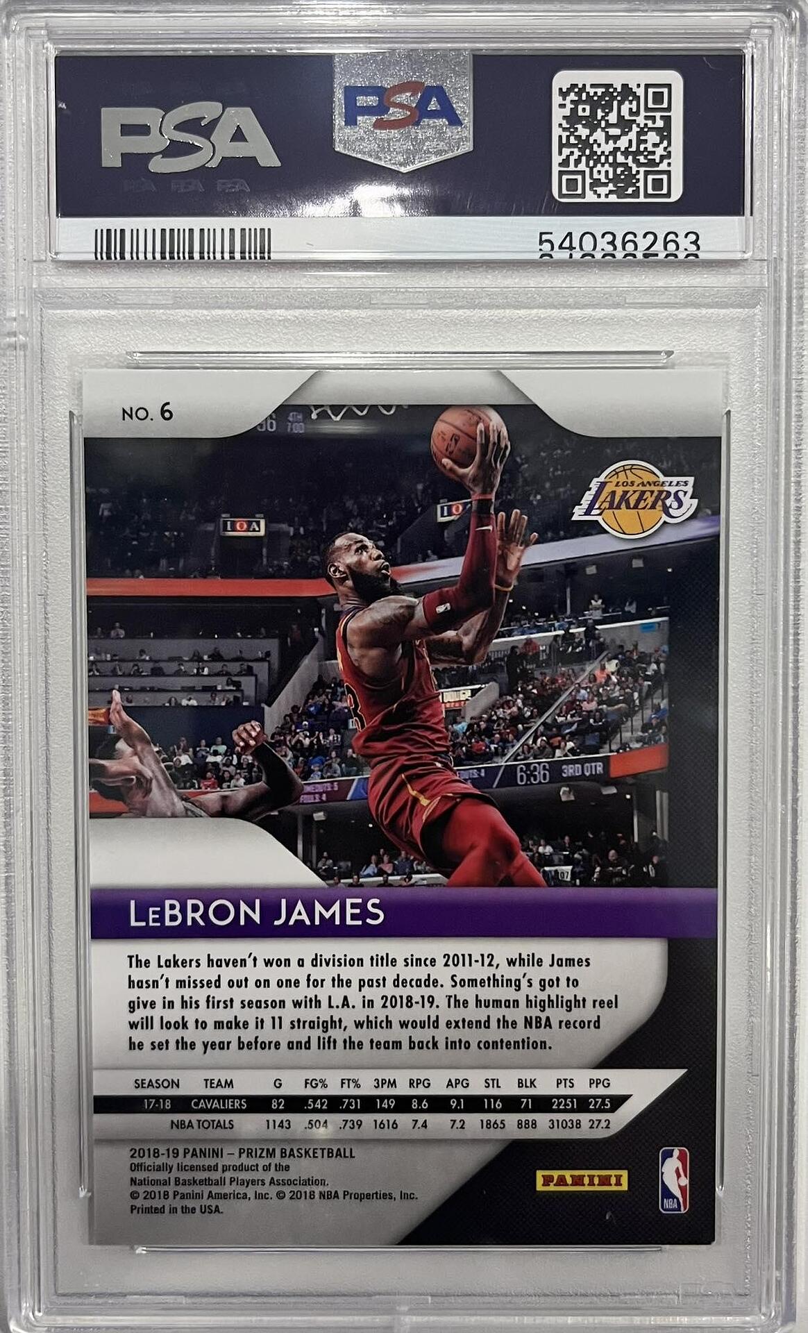 LeBRON JAMES GRADED PANINI PRIZM 2018 BASE